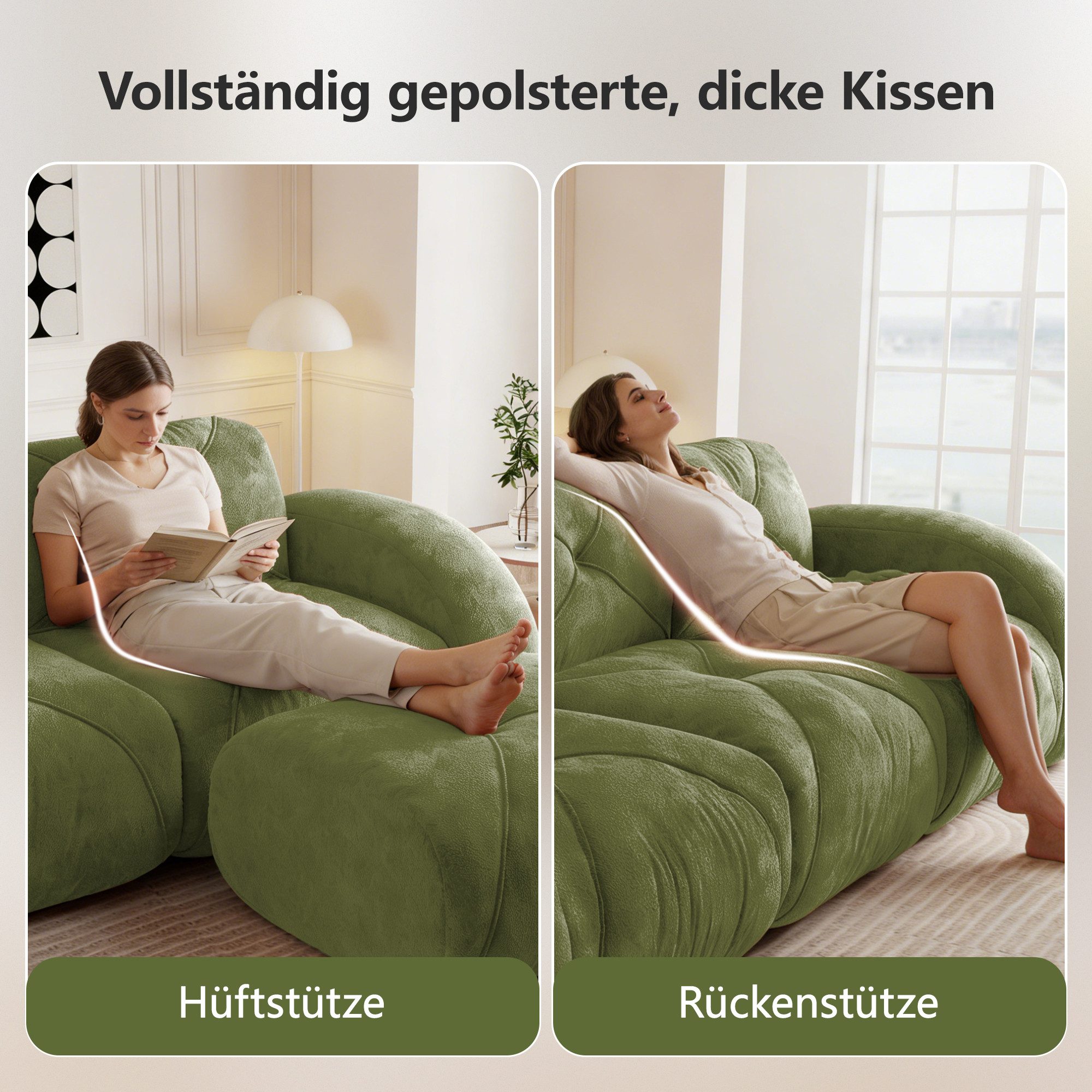 Totnz Sofa Modulsofa flexibel kombinierbar, Loungesofa, rahmenloses Sofa, 3-Sitzer-Sofa mit 2 Hochern für Wohnzimmer, multifunktional erweiterbar 5 Teile, Chenille, rutschfestes Design