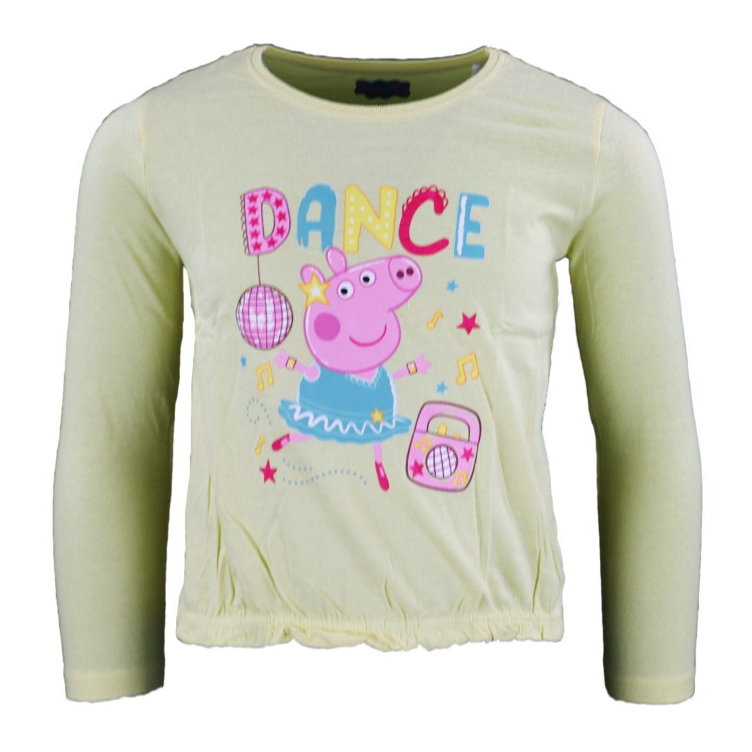 Peppa Pig Langarmshirt Gelb Kinder 100% bis Baumwolle T-Shirt Gr. 92 PEPPA Bluse 116, Wutz langarm