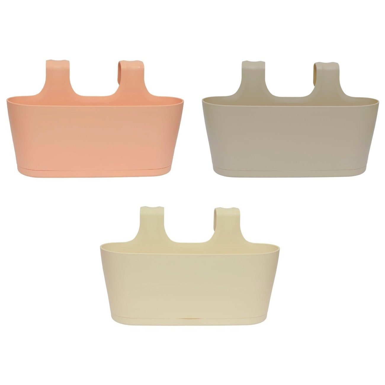 Engelland Blumenkasten Blumentopf zum Hängen (Vorteils-Set, 3 St., Fassungsvermögen je Topf 5,5 Liter), UV-Beständig, Frostbeständig, Wasserauffangschalen Apricot, Sand, Beige