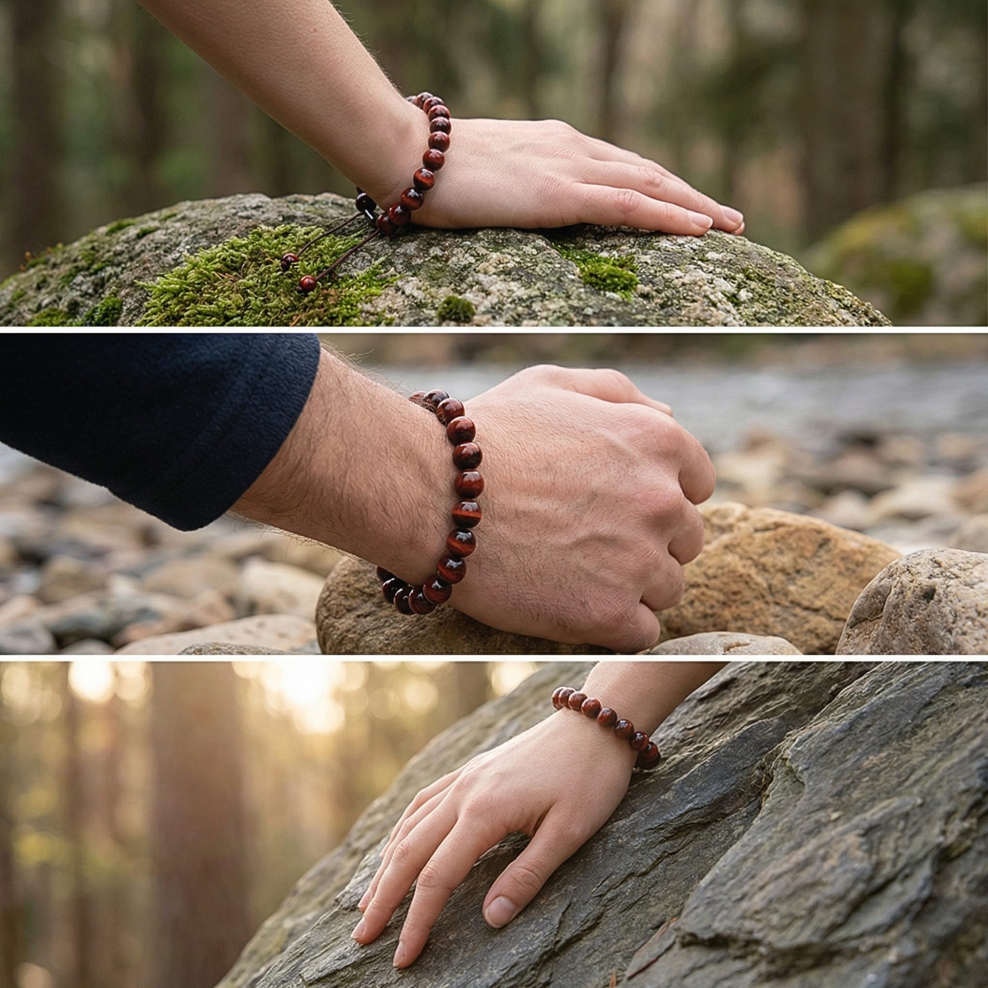 UNIQAL.de Perlenarmband aus Natur- & Edelstein – Unisex, 8 mm (einreihiges Natursteinarmband, verschiedene Farben & Steinsorten), verstellbar, handgefertigt