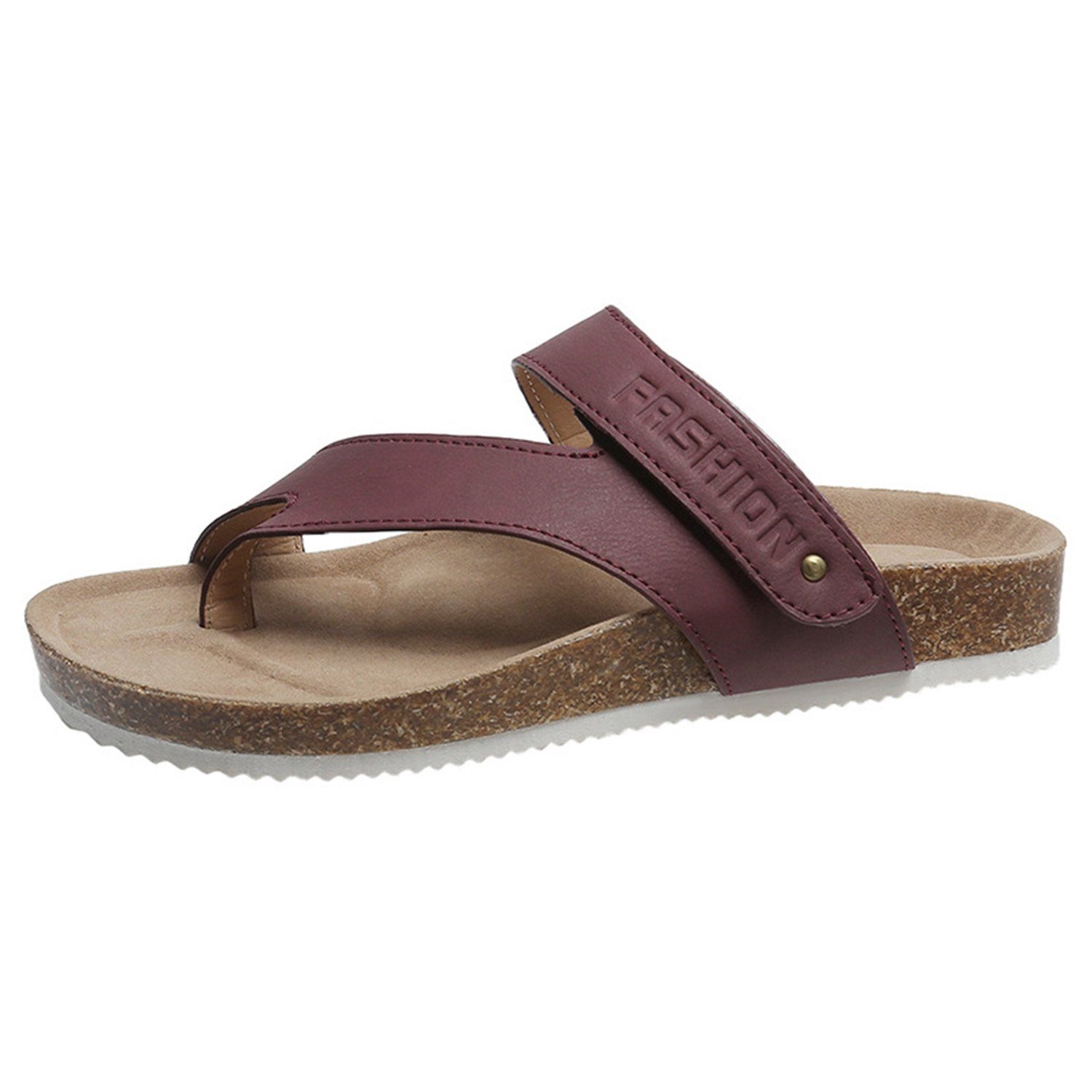 mit Sandalen (1-tlg) Pantoletten Sommer Flops Zehentrenner Komfort Lila Kork, Flip Zehentrenner Damen MAGICSHE