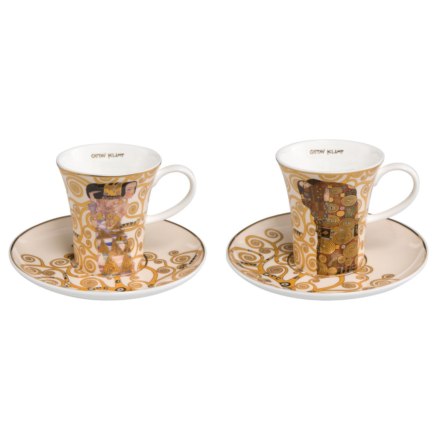 Goebel Espressotasse Gustav Klimt, Porzellan, Echtgolddekor, Gold, Die Erwartung + Die Erfüllung, H: 8cm