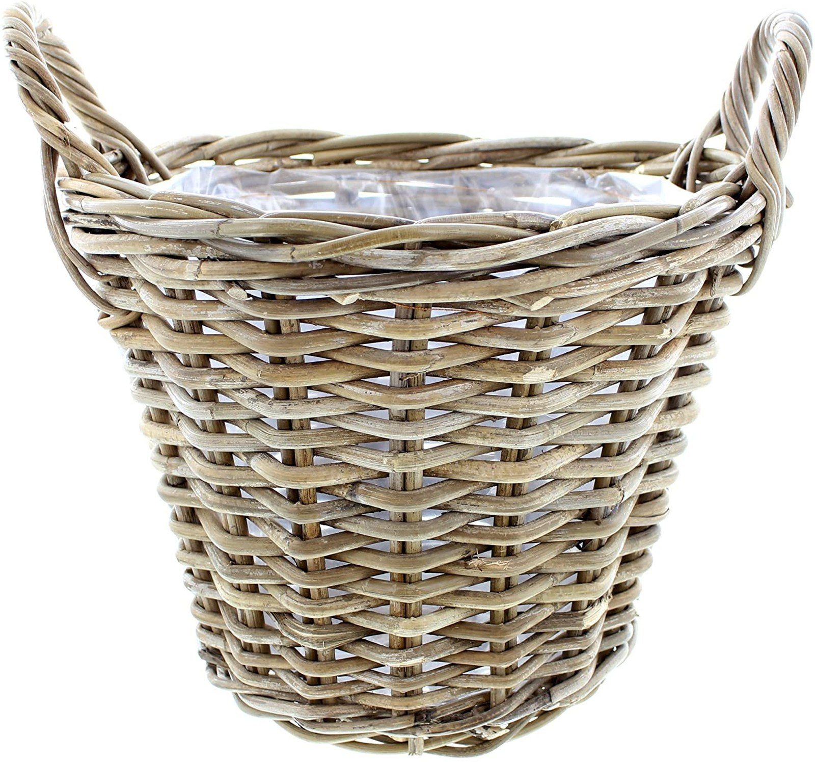 Dekoleidenschaft Pflanzkübel Pflanzkorb "Rattan", grau gekalkt, Blumentopf, Pflanztopf, Blumenkübel, Rattankorb, Flechtkorb, Pflanzentopf, Gartendeko für Draußen
