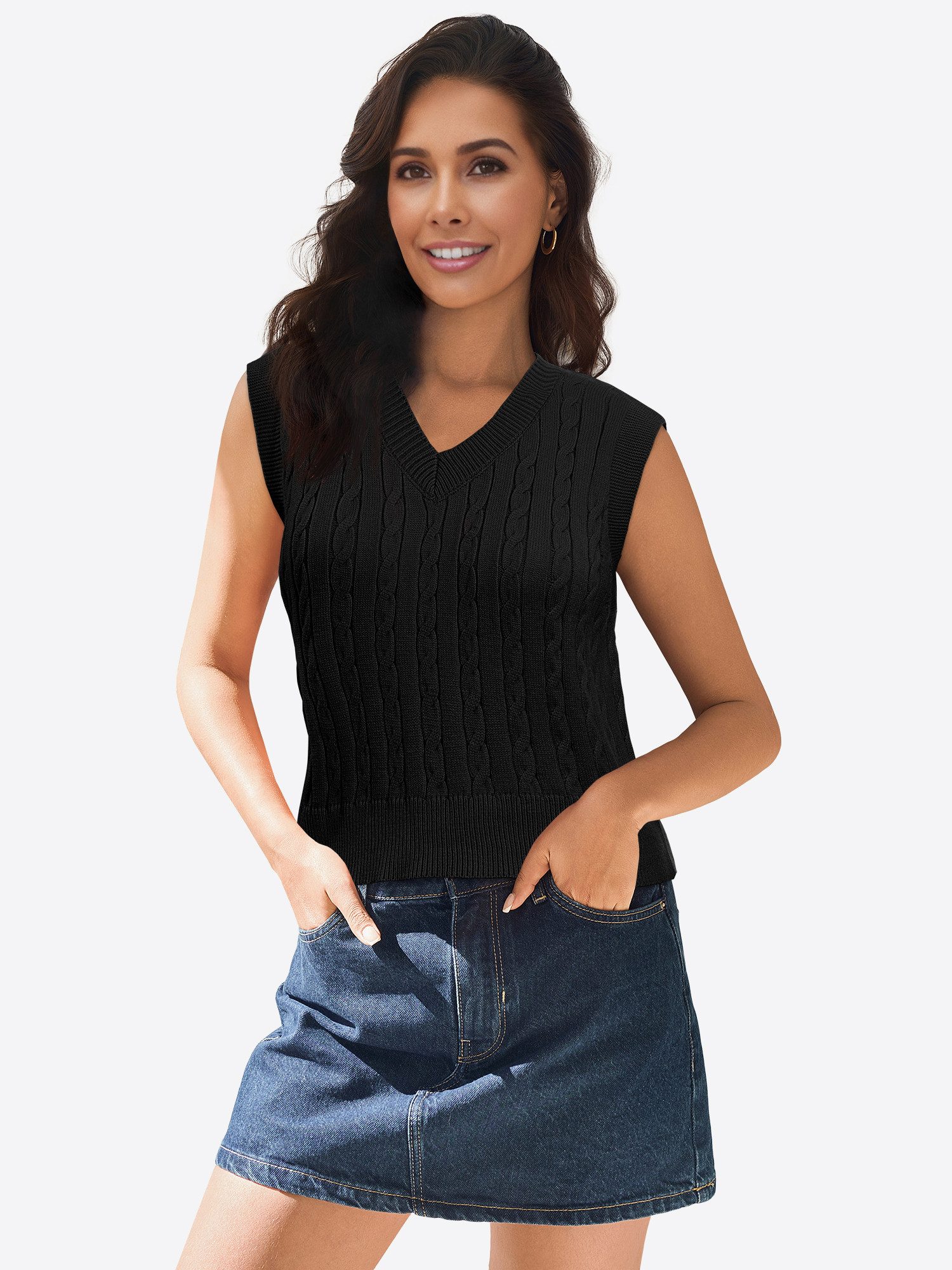 Imily Bela Strickweste Damen Ärmellose Kurze Weste (Packung, 1-tlg., 1per-Pack) Volltonfarbe