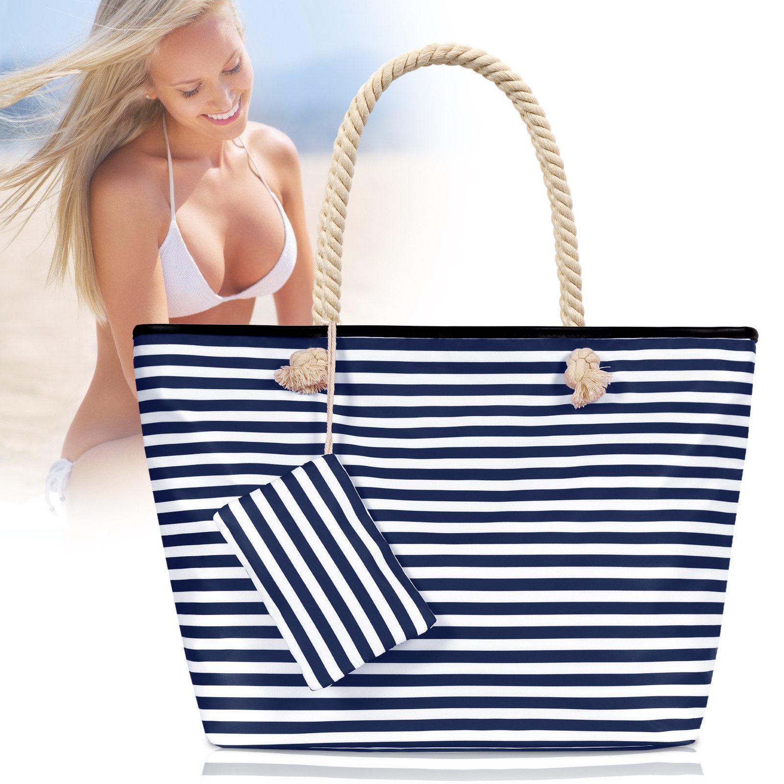TAN.TOMI Strandtasche Grosse Strandtasche Shopper Mit Reissverschluss Wasse günstig online kaufen