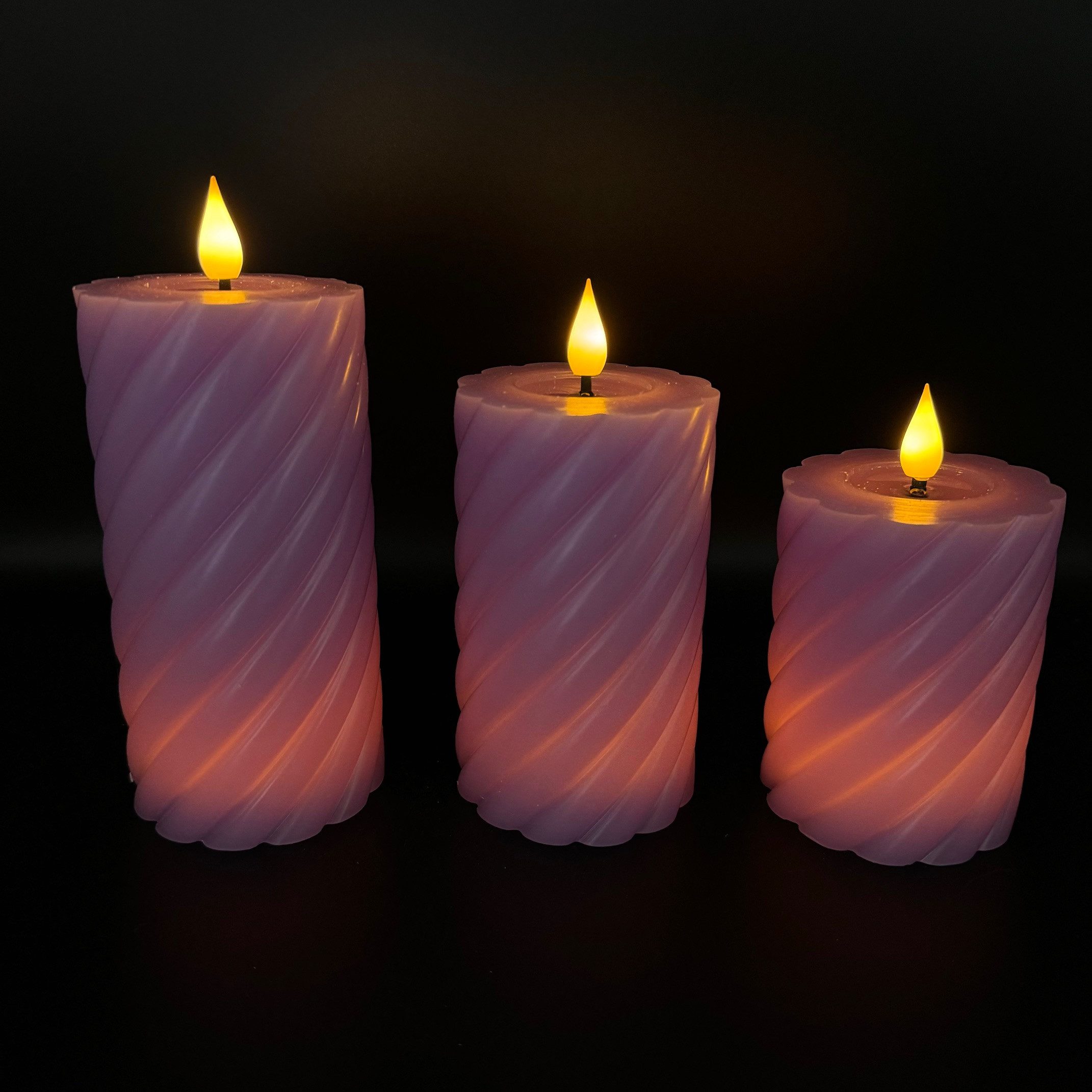 LED-Kerze 3 LED-Kerzen gedreht aus Echtwachs mit Timer im Set -