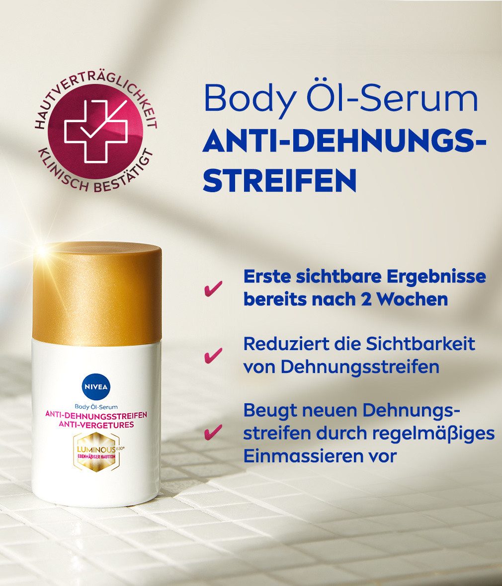 Nivea Körperöl Anti-Dehnungsstreifen Body Öl-Serum mit LUMINOUS 630® 100ml Packung, 1-tlg., Luminous630®