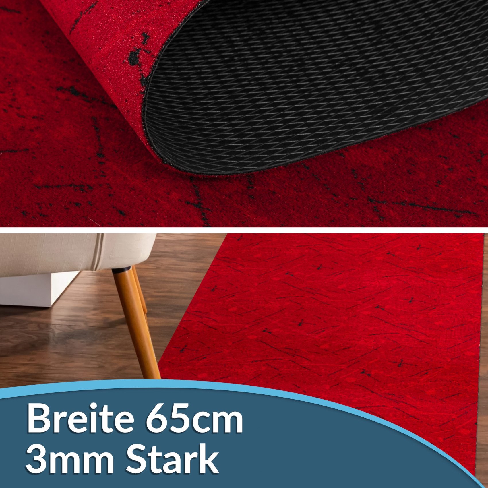 ANRO Küchenläufer RAHMA Industrie Spritzer pflegeleicht Flurläufer Küchenteppich, eckig, Höhe: 3 mm, Teppichläufer 100cm Minimalistisch Rot wasserdicht