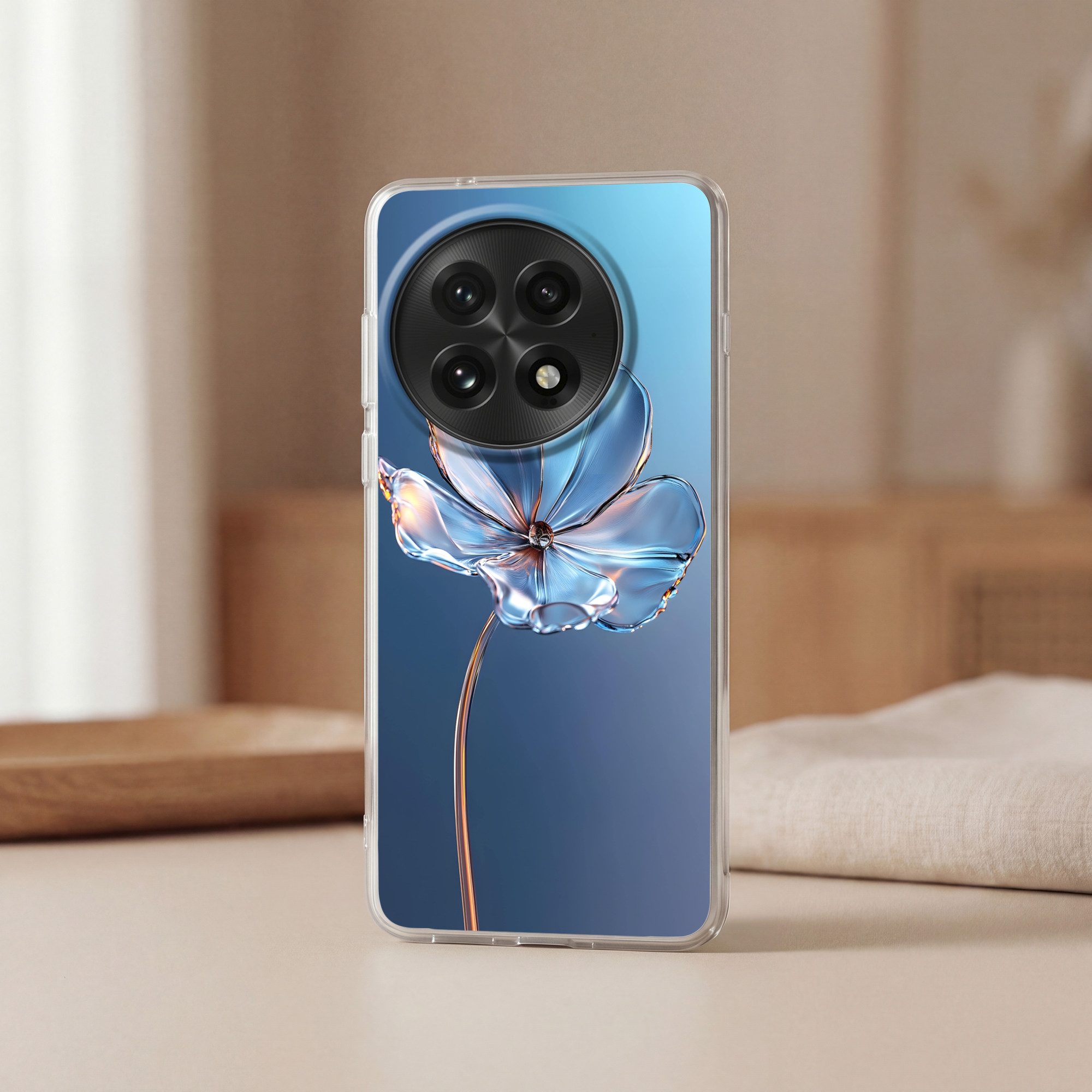 MuchoWow Handyhülle für OnePlus 13 Blau - Blume - Gläser - Verziert, Phone Case, Silikon, Schutzhülle Dünn
