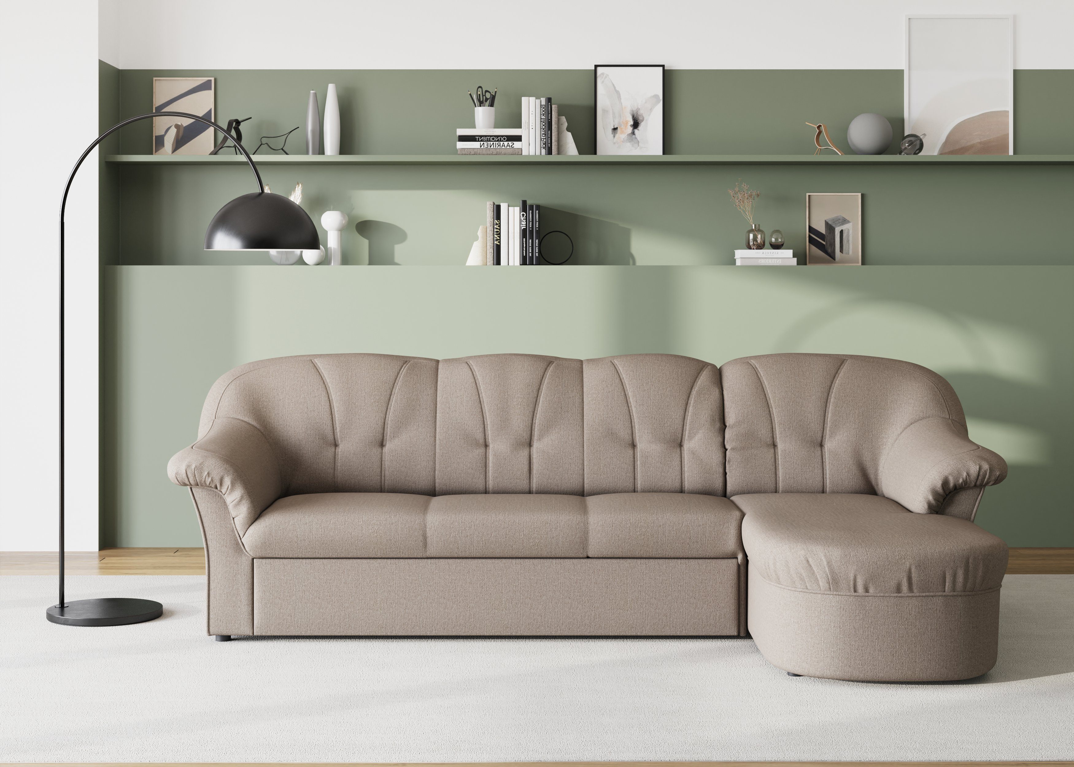DOMO collection Ecksofa "Pegnitz, elegante Rückensteppung, kompakte Stellma günstig online kaufen