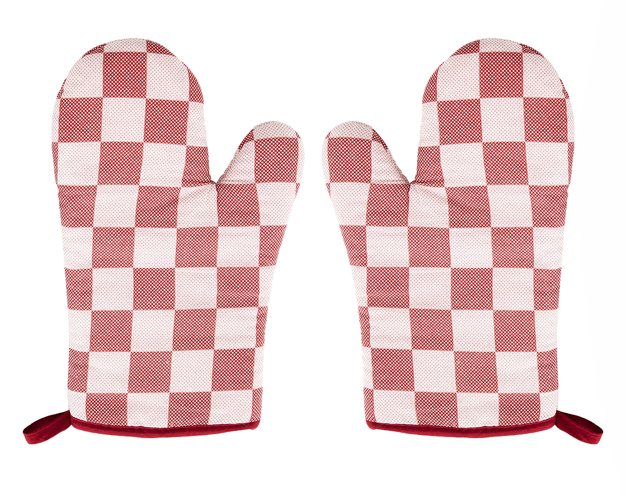 Topfhandschuhe TOPFHANDSCHUHE 1 Paar Karo aus 100% Baumwolle Ofenhandschuh 62 (Rot)