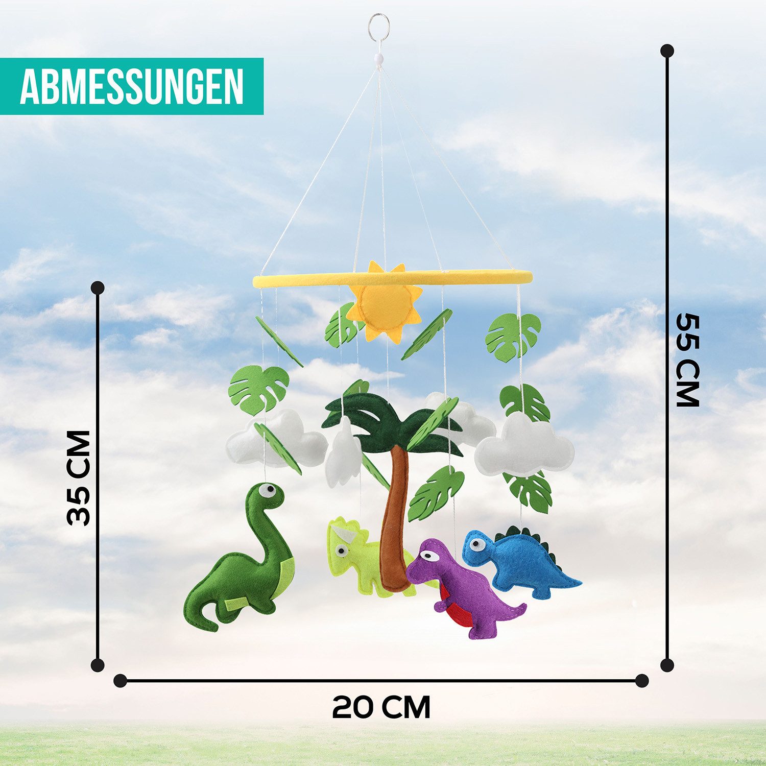 wortek Babymöbel-Set Baby Mobile Windspiel zum Aufhängen Dinos, (Set, 1-tlg., Kinderbett, Wickelkommode, Decke Kinderzimmer), Babymobile Bettglocke Babyzimmer Bett Baby Windspiel