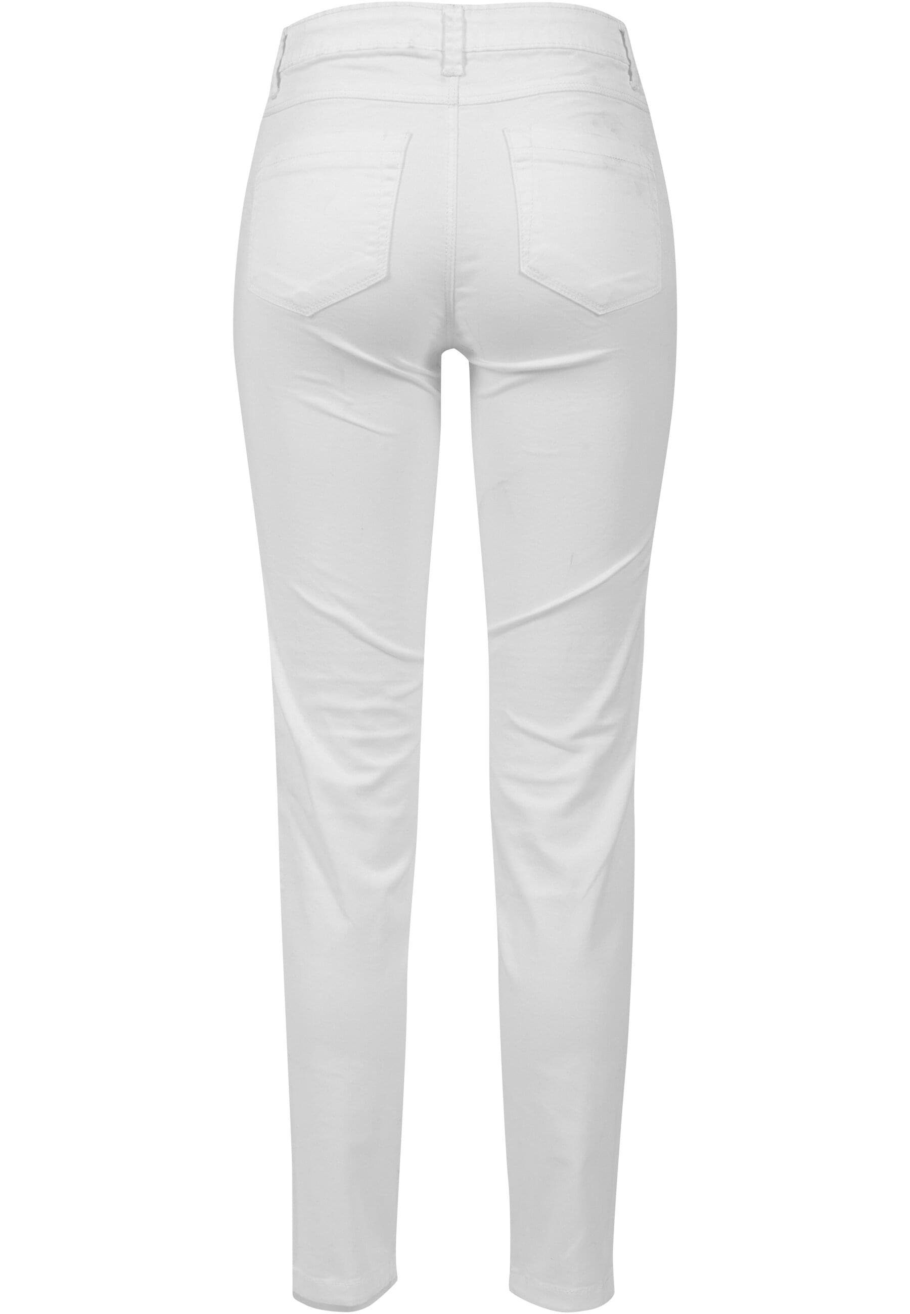 URBAN CLASSICS Bequeme Jeans Damen (1-tlg) Pants Stretch Ladies Biker white
