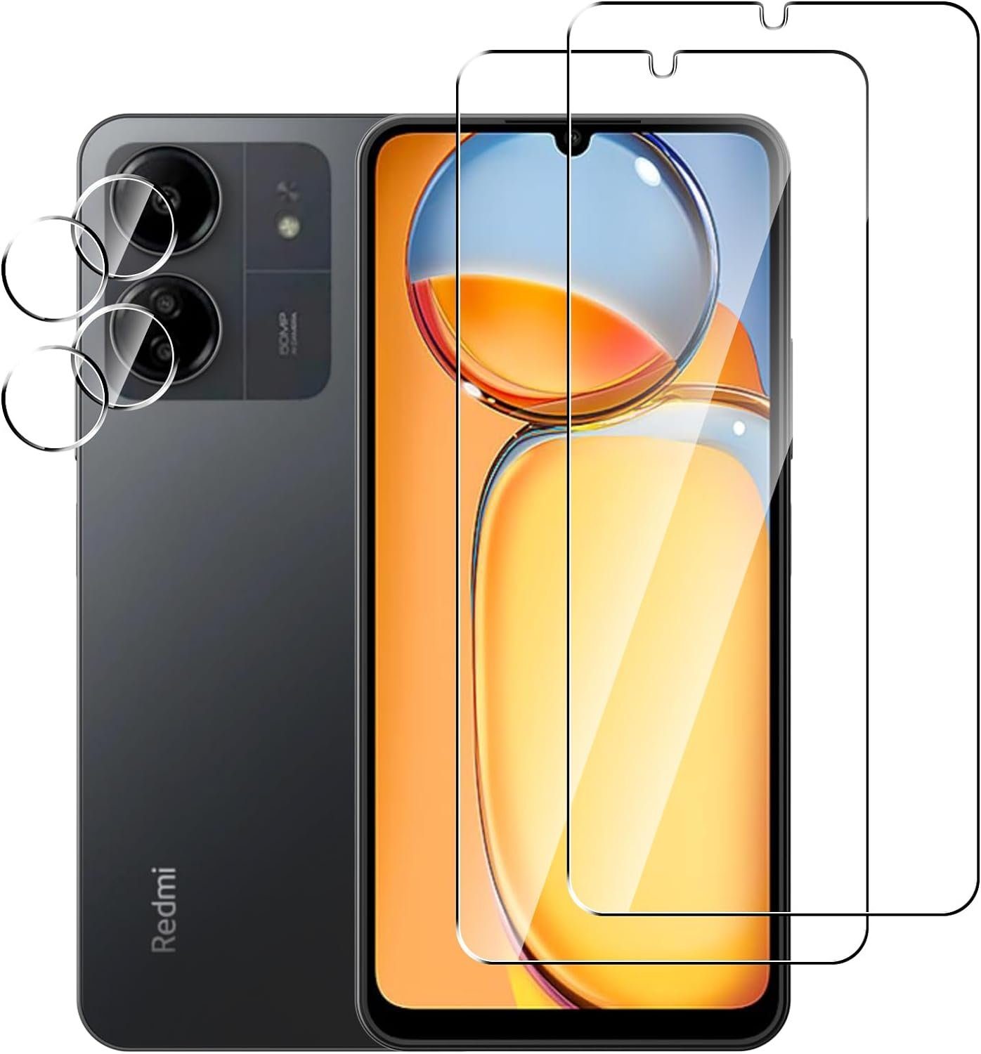 MSM Displayschutzglas 2X Schutzglas (Display + Kamera) für Xiaomi Redmi 13C Panzerfolie