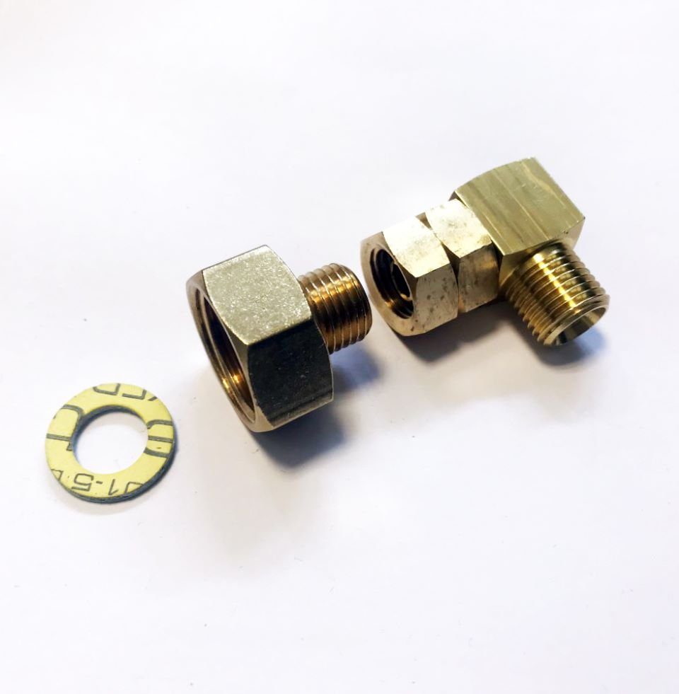 Phönix Germany Anschlussstück gs(a)+winkel, (1/2"R x1/4"lks Gasadapter Messing + Verbindungswinkel 1/4"lks, 2-tlg), Übergangstück/ Adapter + Verbindungswinkel 90° 1/4' links