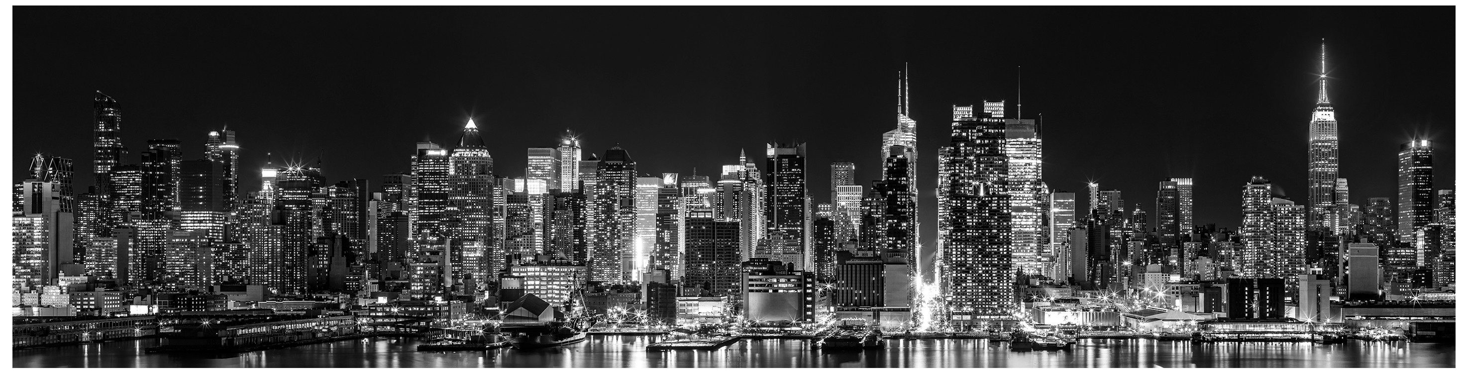 wandmotiv24 Fototapete New York bei Nacht, Schwarz-Weiß, glatt, Wandtapete, Motivtapete, matt, Vliestapete, selbstklebend
