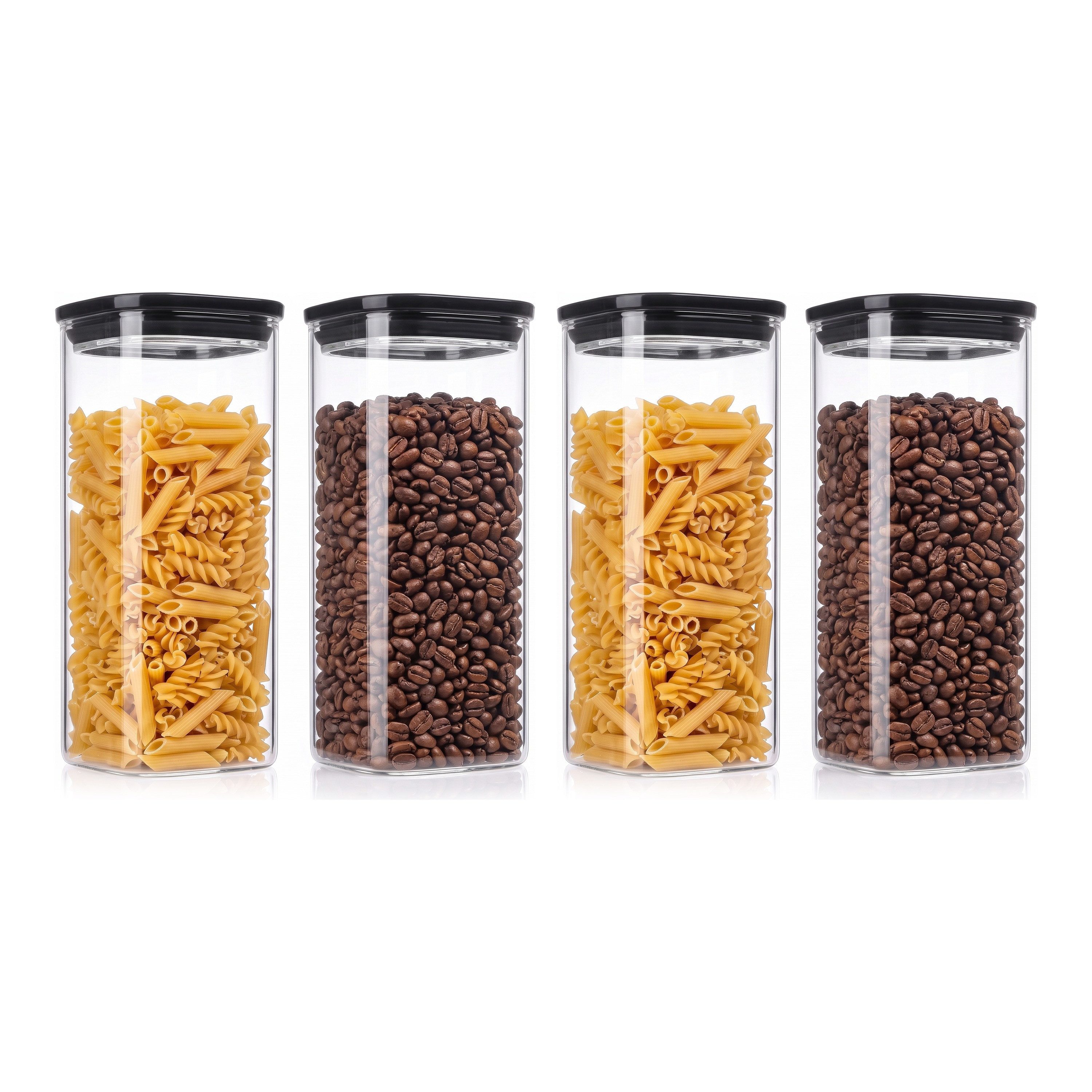 Arendo Vorratsglas eckig mit Glasdeckel und Silikondichtung, luftdicht, Borosilikatglas, (Packung, 4-tlg., 4 x 1600 ml), Glas gefrier-, mikrowellen- & spülmaschinenfest, -40 bis +400 °C