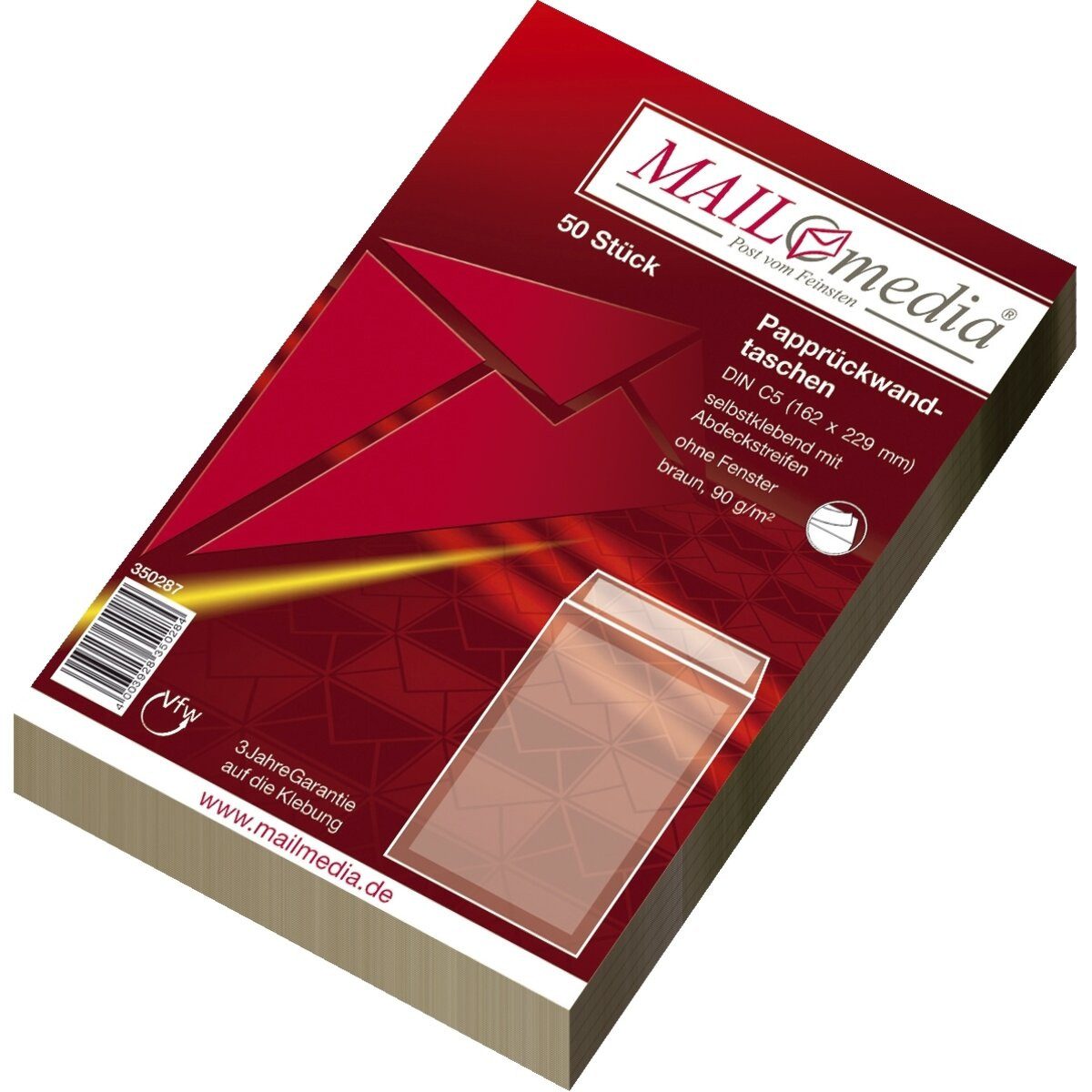 mayer-network GmbH Versandtasche Papprückwandtasche C5 haftklebend m.Abdeckstr. o.F. braun 90 g/qm 50 S