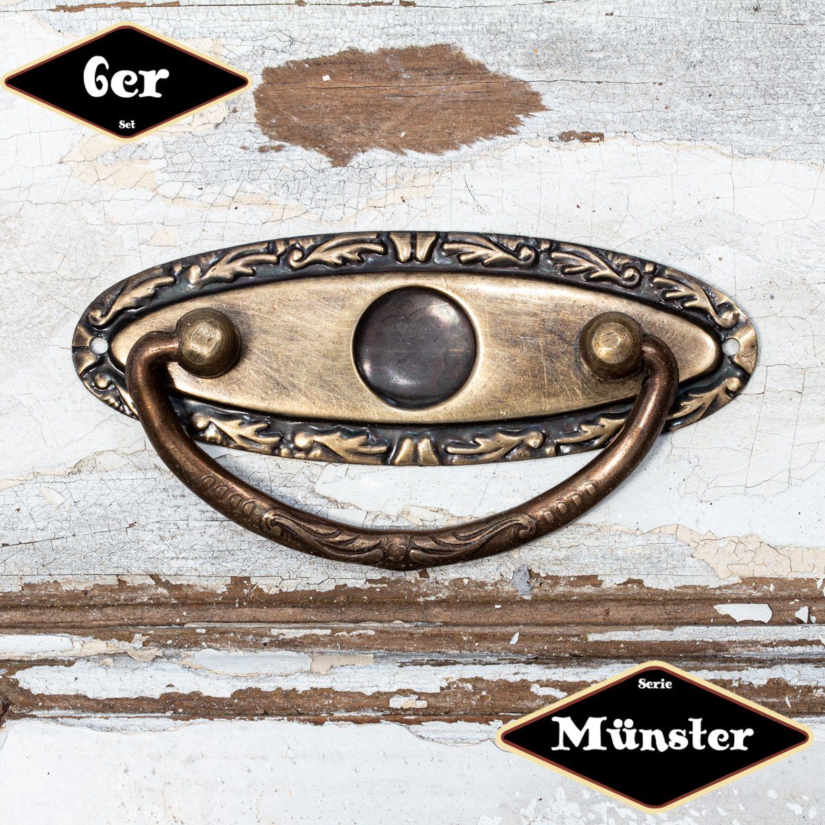 Antikas Möbelbeschlag Schubladengriff,Serie"Münster",6er Pack, Eisen in Messing