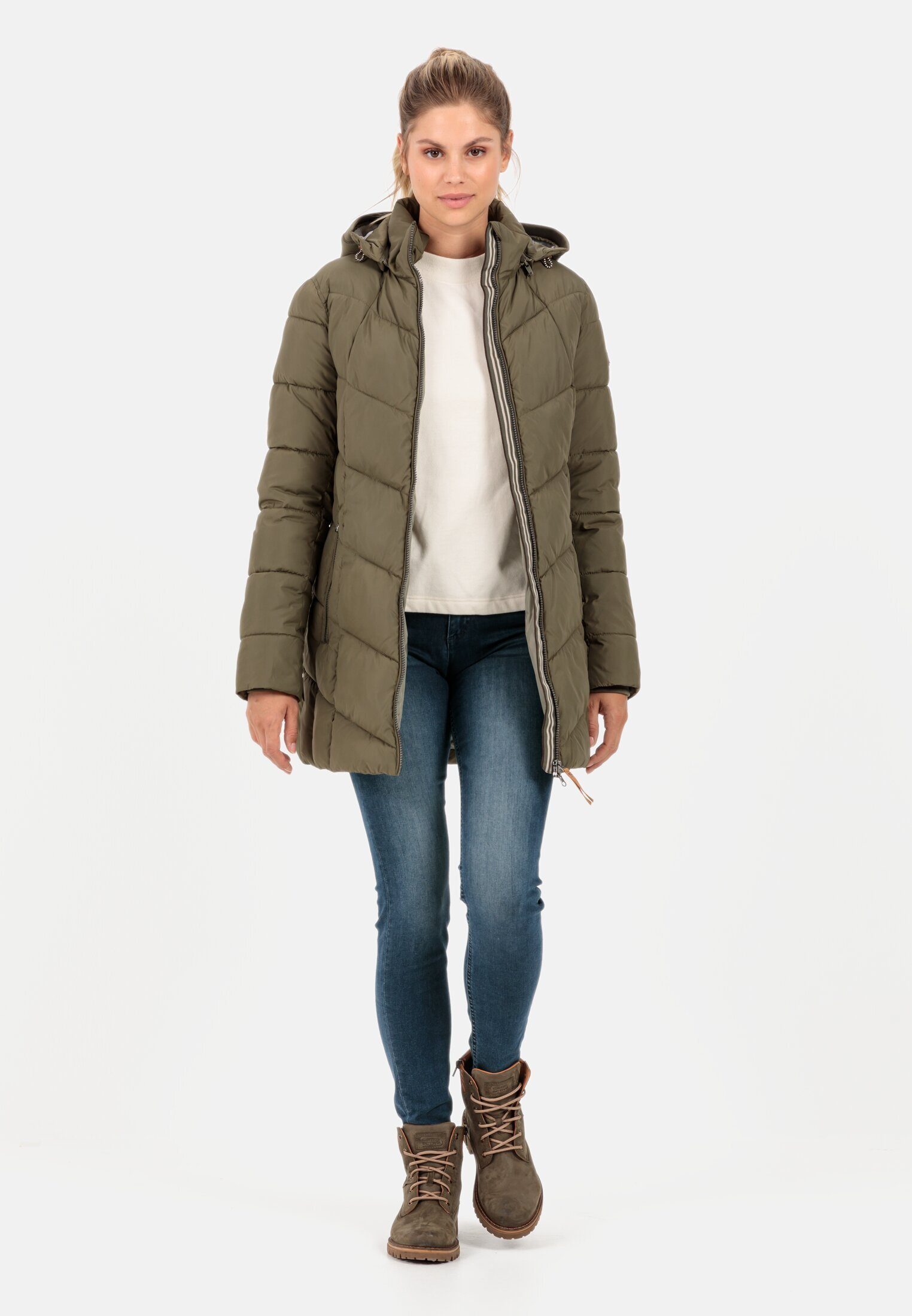 camel active Steppmantel aus recyceltem Polyester Langarm Markenlabel