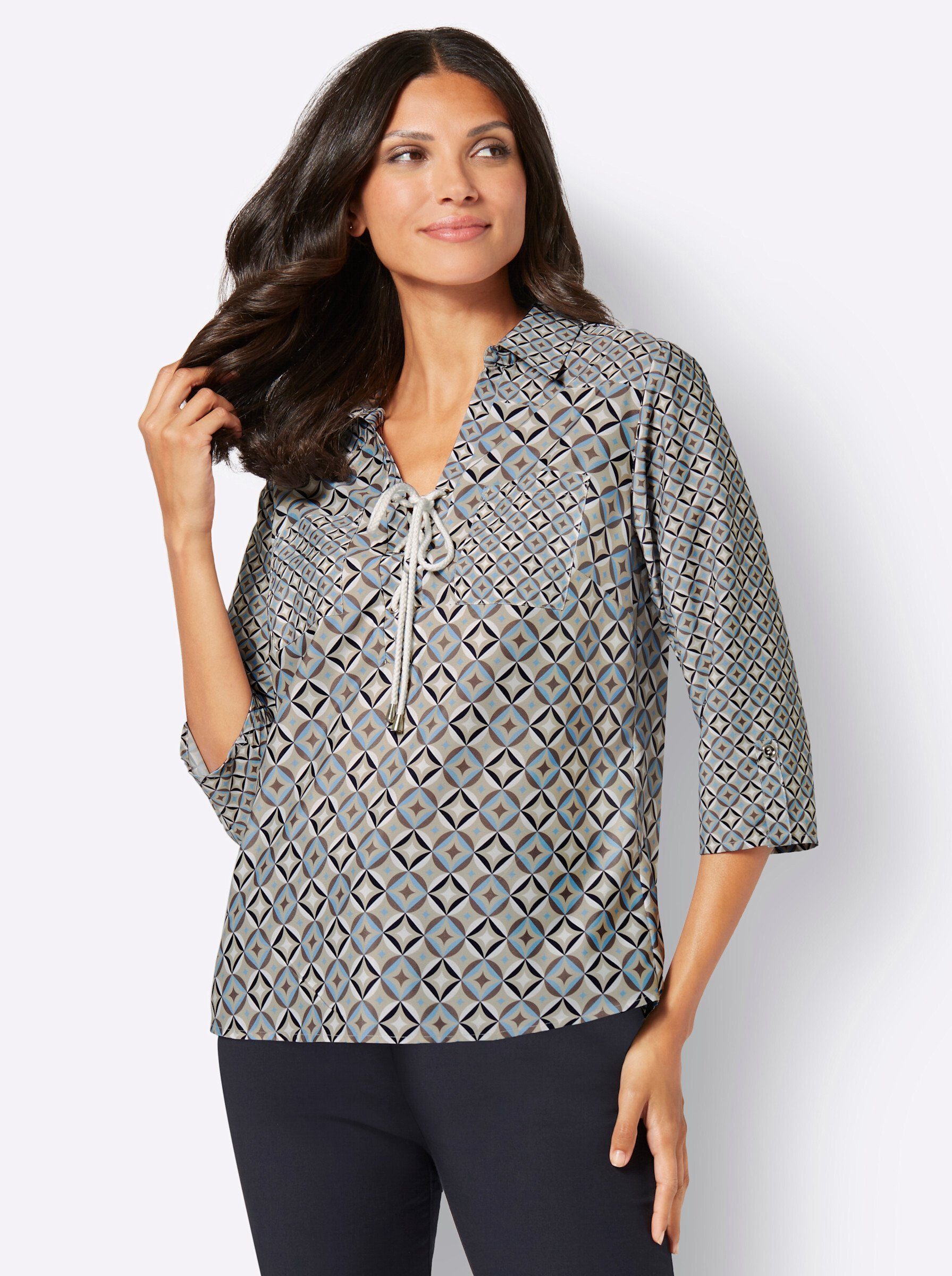 Sieh an! Klassische Bluse dunkeltaupe-marine-bedruckt | Blusen