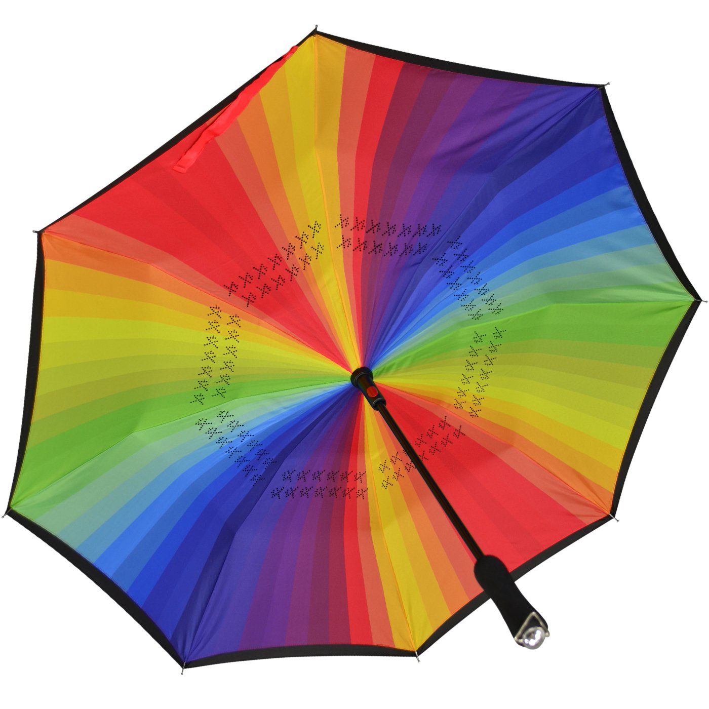 perfekt dem ein- Auto Reverse-Schirm iX-brella Langregenschirm auszusteigen mit - Automatik, öffnen zu oder aus schwarz-bunt um umgedreht