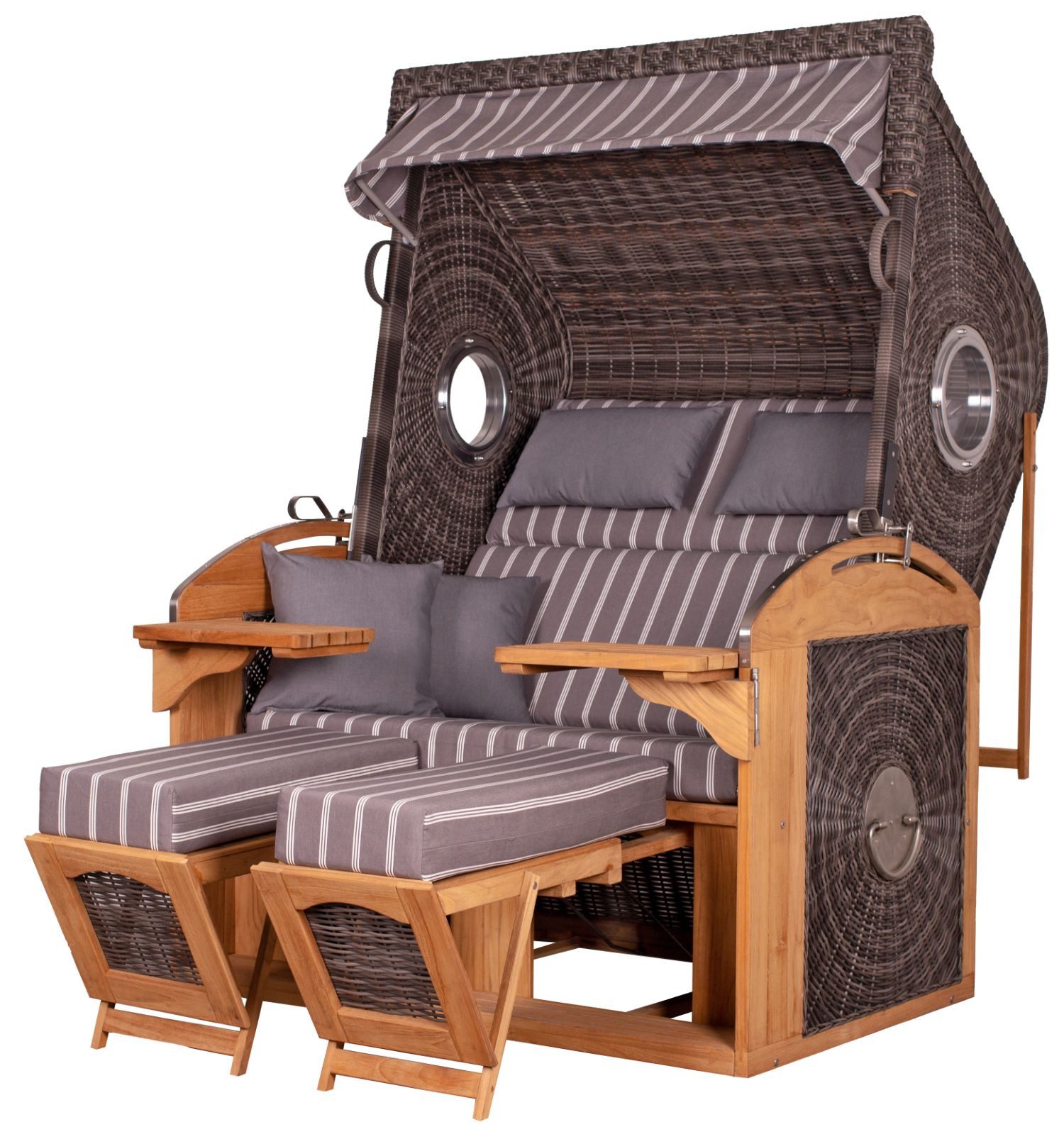 deVries PURE® Strandkorb deVries PURE® Sailor XL - PE stone grey - Dessin 235, BxTxH: 135x90x165 cm, Halblieger, Ostsee-Strandkorb, feines Teakholz - inkl. Rückholfeder und Schutzhülle