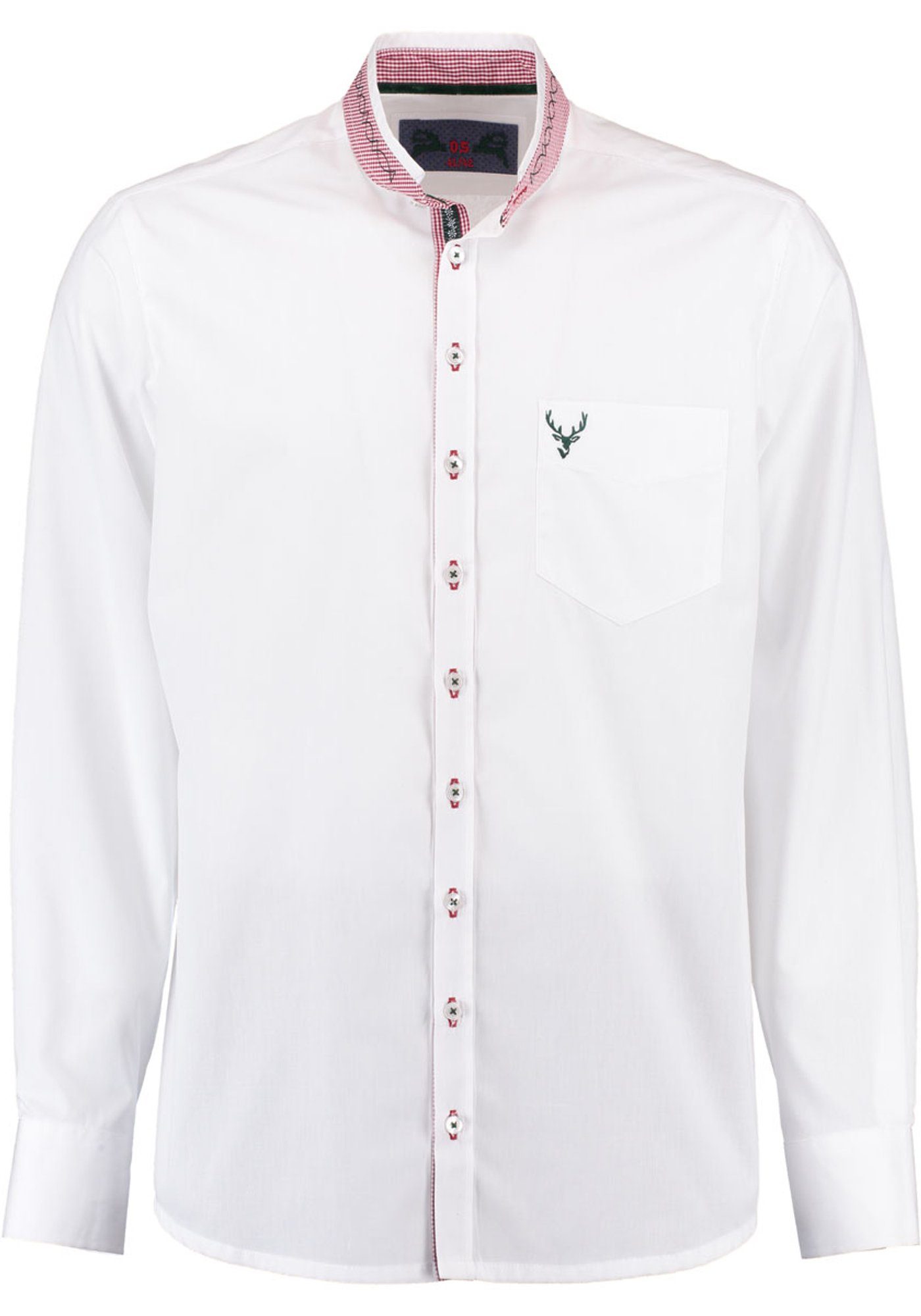 OS-Trachten Trachtenhemd Adito Langarmhemd mit auf Brusttasche der Hirsch-Stickerei