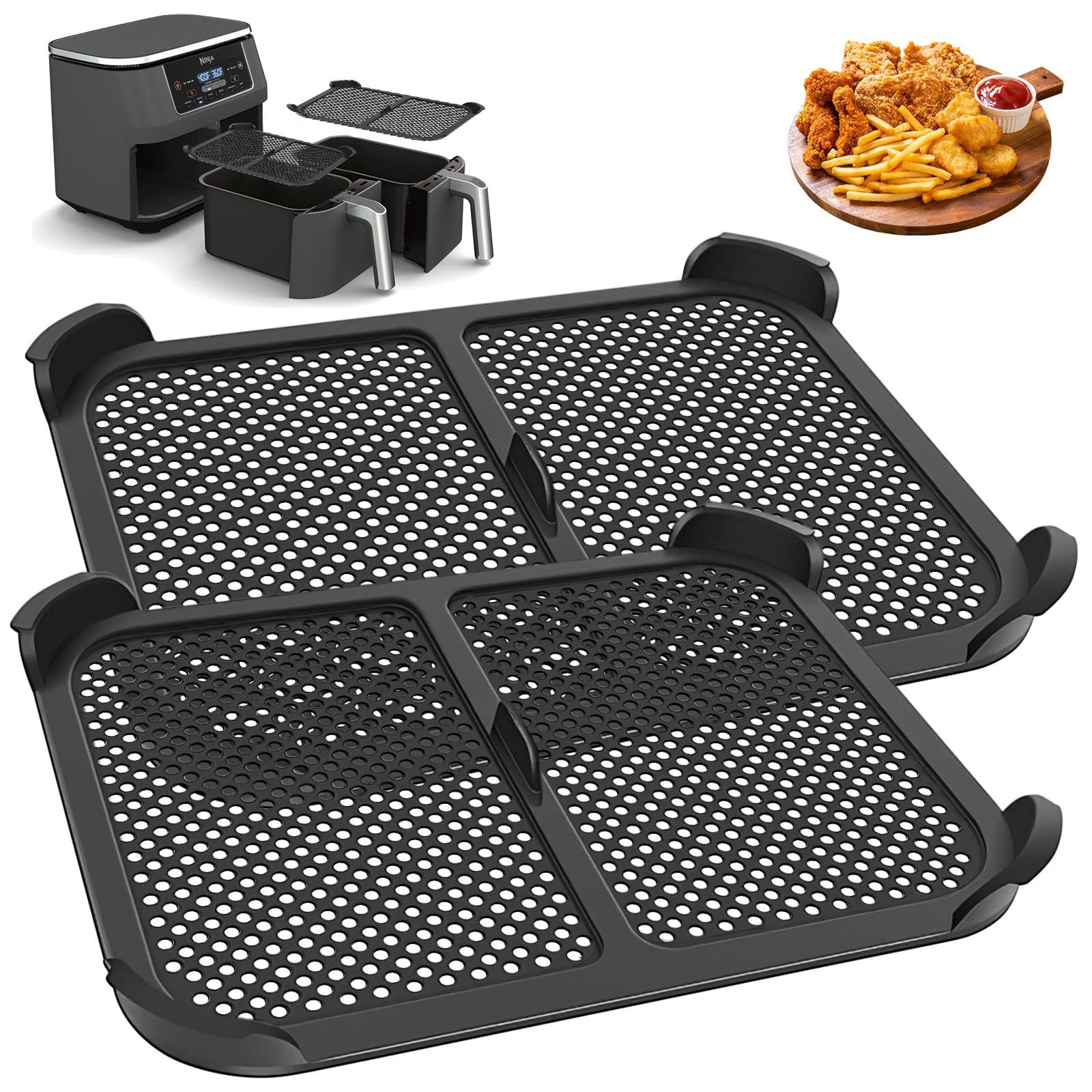 SURFOU Küchenmaschinen Zubehör-Set 2 Stück Silikon Spritzschutz für Ninja AF300EU Foodi Max, Zubehör für Heißluftfritteuse Zubehör, Speziell für Ninja AF300 Serie entwickelt – gegen Fett schützen, Schutz für Heizspirale & Ventilator, Hitzebeständig bis 240°C, Spülmaschinenfest, Lebensmittelechtem Silikon&Edelstahl, Rutschfest, verschleißfest und stabil genug