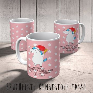 Mr. & Mrs. Panda Kinderbecher Einhorn Weihnachtsmann - Rot Pastell - Geschenk, Kaffeetasse, Plastik, Kunststoff, Bruchfest