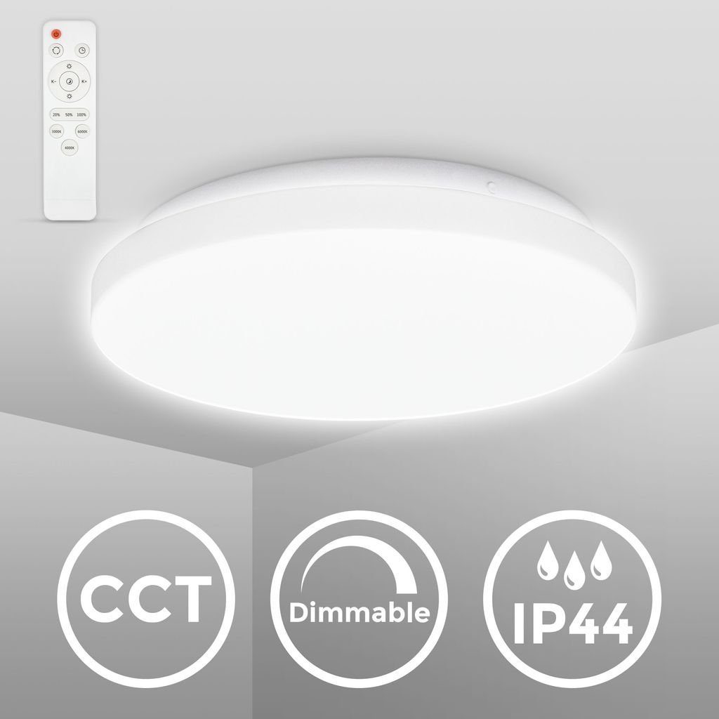 Fernbedienung LED CCT IP44 Kaltweiß, Farbtemperatursteuerung Farbwechsler, Deckenleuchte B.K.Licht Badezimmerlampe fest BKL1526, integriert, 1.200lm 3000K-6500K 12W - Weiß Weiß Neutralweiß, Dimmfunktion, Warmweiß,