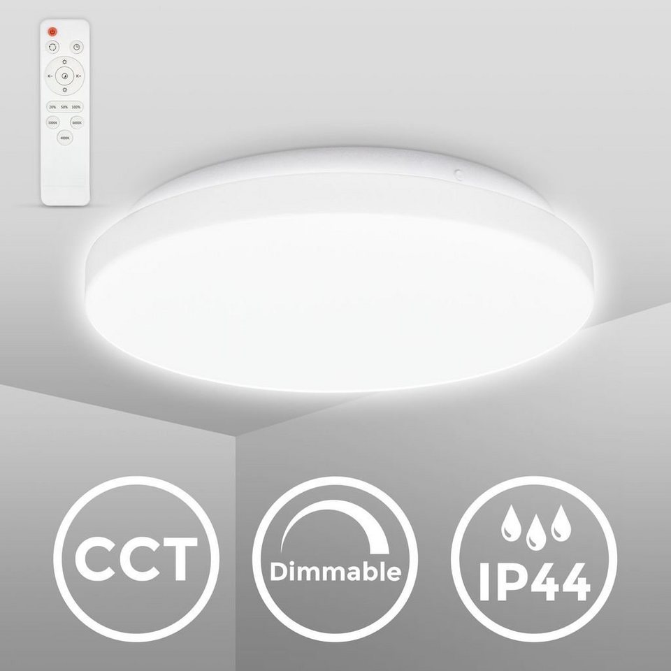 B.K.Licht Deckenleuchte Badezimmerlampe 12W CCT 1.200lm IP44 Weiß -  BKL1526, Dimmfunktion, LED fest integriert, Farbwechsler, Kaltweiß,  Neutralweiß, Warmweiß, Farbtemperatursteuerung 3000K-6500K Fernbedienung  Weiß
