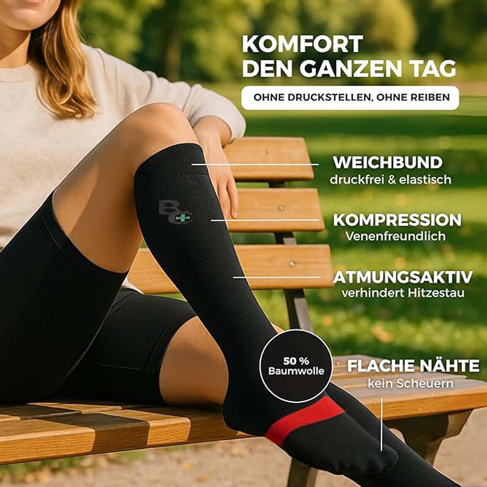Chili Lifestyle Strümpfe BestCare Kompressionsstrümpfe für Damen & Herren aus Baumwolle (Kompressionssocken & Stützstrümpfe für Sport, Reise, Running & Regeneration, 2-Paar) Komfortbund Kniestrümpfe Atmungsaktive Thrombosestrümpfe Unisex