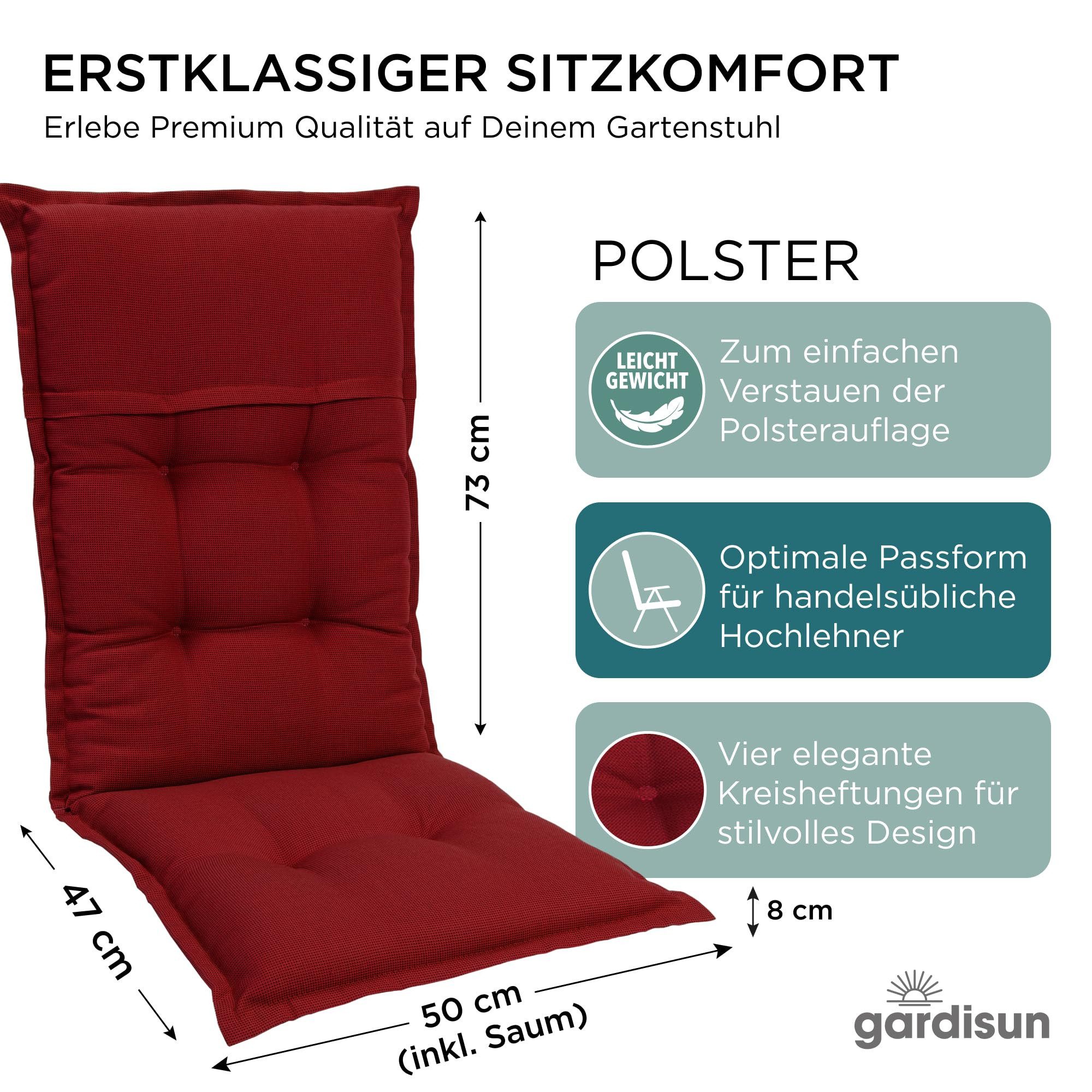 Gardisun Auflagekissen Gartenstuhlauflagen Polyacryl 8cm Dick Hoch, (Extra dicke Sitzauflage, 1-8er Set, versch. Muster)