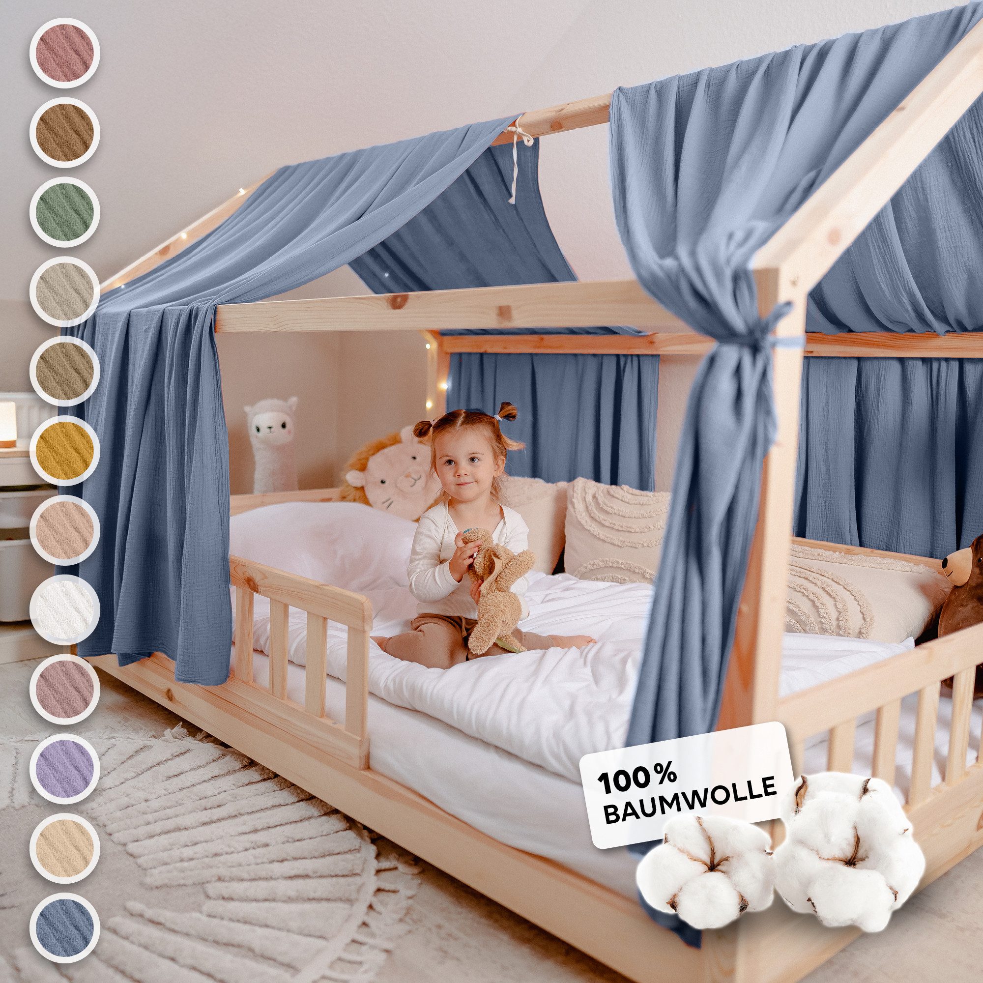 lilimaus Betthimmel Hausbett Himmel 2er-Set aus 100% Musselin - für Kinderbett (1-tlg), Set mit 2 abgestimmten Stoffbahnen - weich & schnell montiert