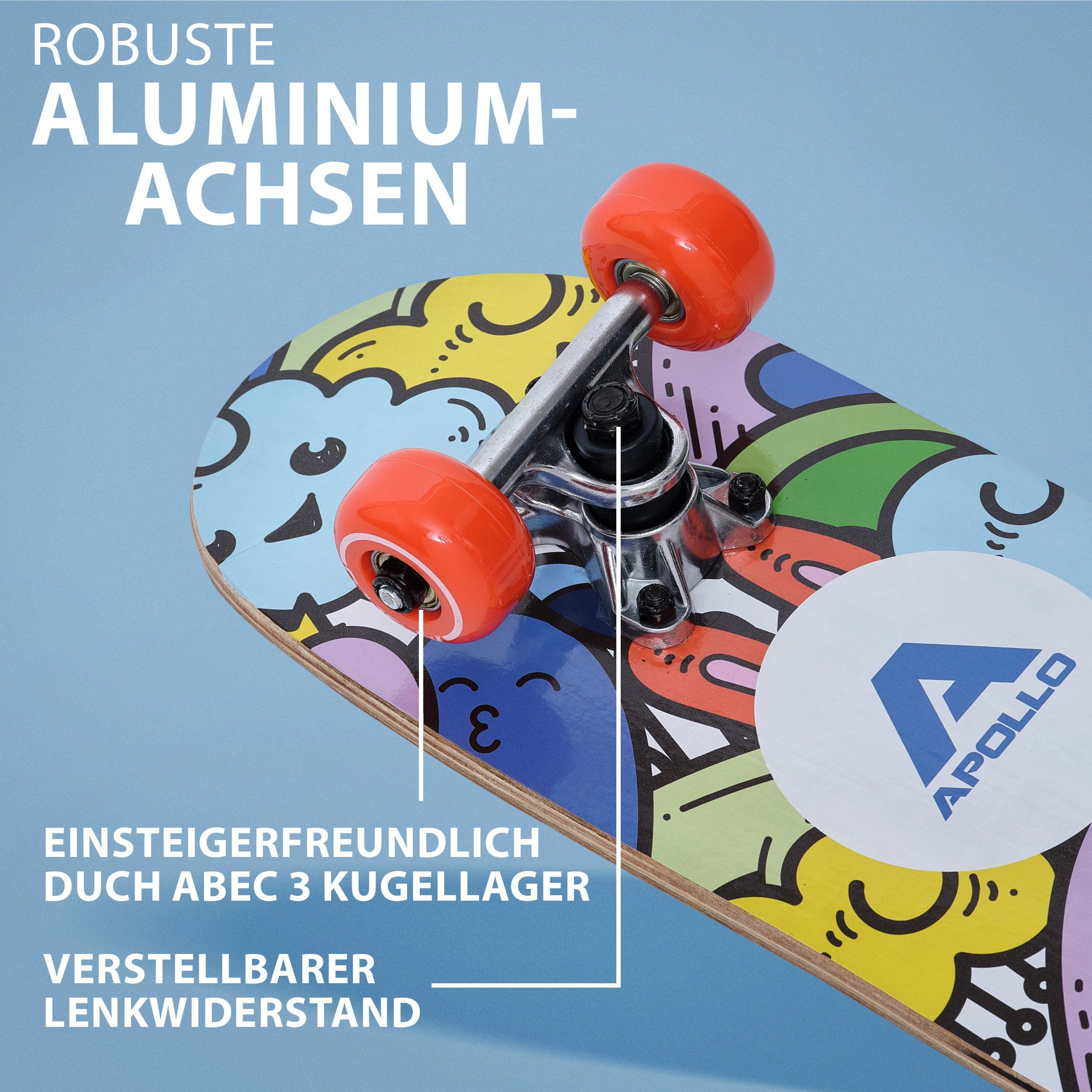 Apollo Skateboard Kinderskateboard 20" Kinder, Longboard, ABEC 3 und Aluminium Achsen