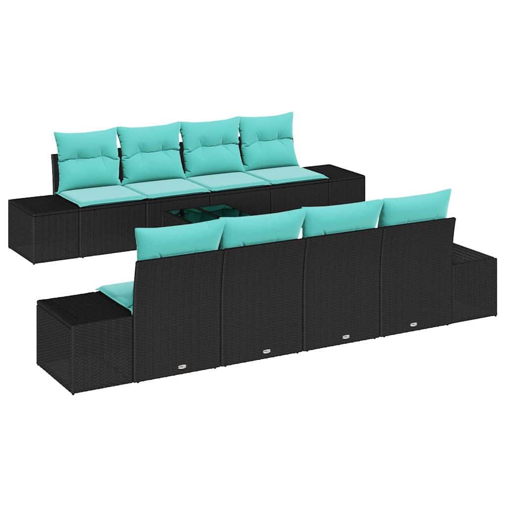 vidaXL Gartenlounge-Set Sofa Set 9 Stk. Schwarz [Synthetisch]: Poly Rattan, (9-tlg)