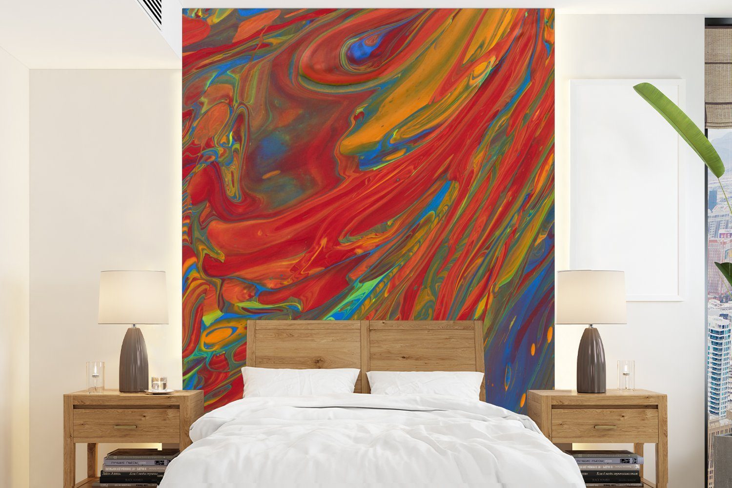 MuchoWow Fototapete Leuchtende Farben auf einem Gemälde, Matt, bedruckt, (4 St), Montagefertig Vinyl Tapete für Wohnzimmer, Wandtapete