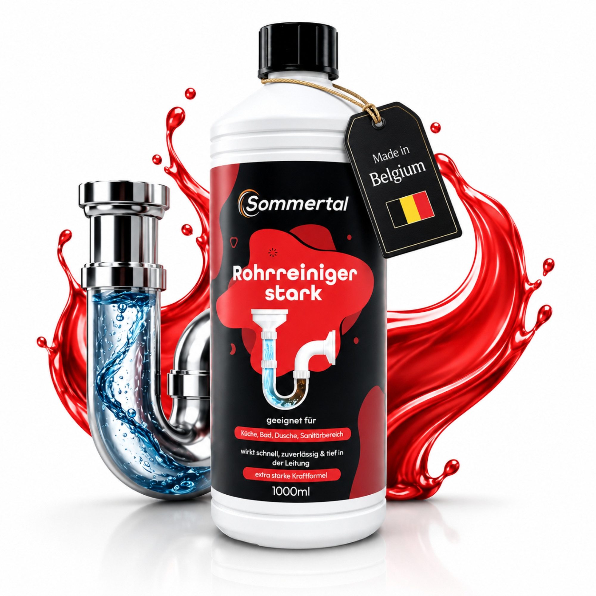 Sommertal Rohrreiniger stark, Flüssig-Abflussreiniger Polsterreiniger (Einzelartikel, [- 1 Flasche, 1000 ml Rohrreiniger Abflussreiniger 1000 ml stark wirksam)