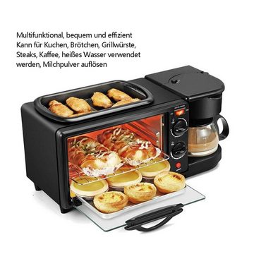 DOPWii Frühstücks-Set 3-in-1-Frühstücksbereiter, Elektrische Frühstücksstation für zu Hause, mit Kaffeemaschine, Toaster, Ofen und Bratpfanne