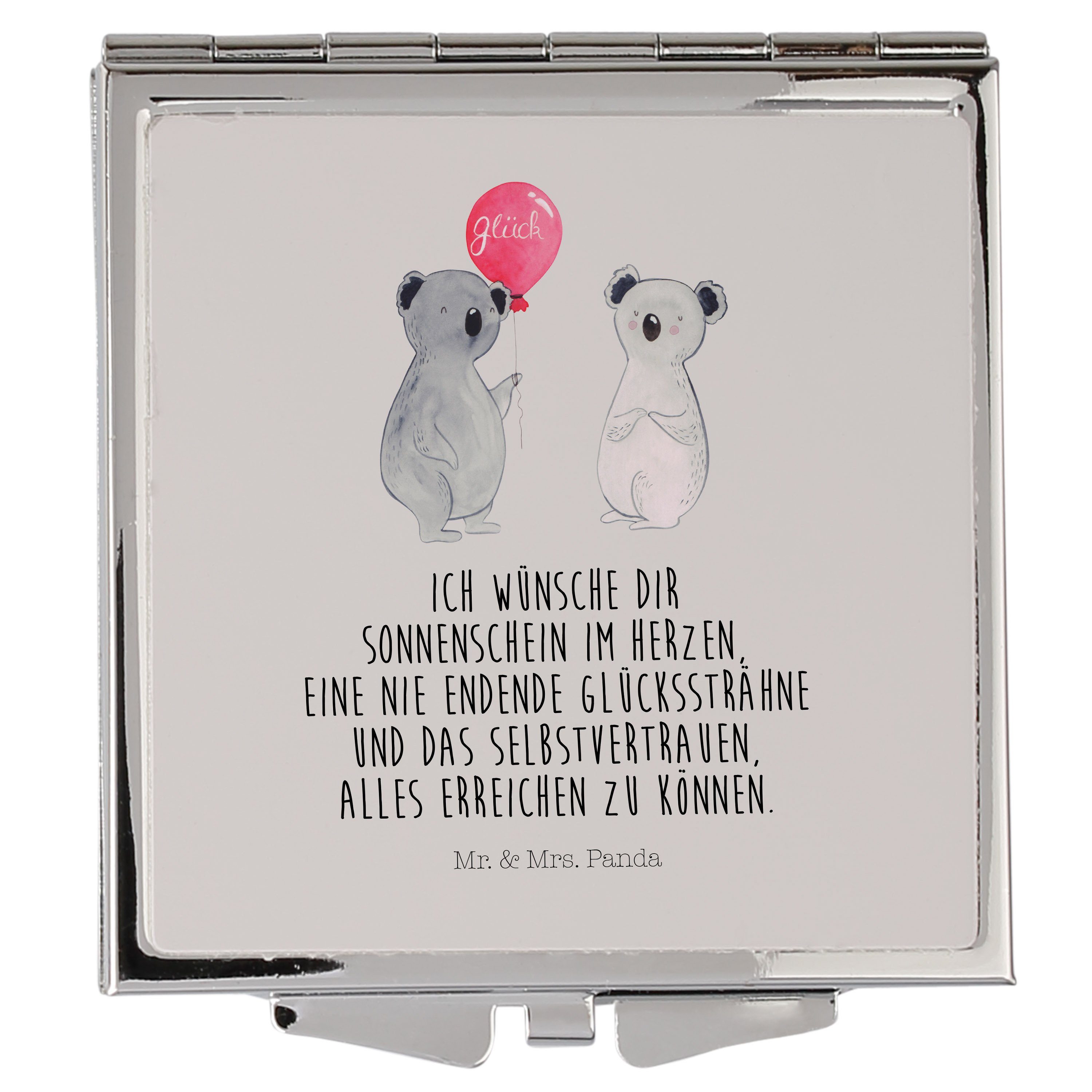 Mr. & Mrs. Panda Kosmetikspiegel Koala Luftballon - Grau Pastell - Geschenk, Koalabär, Party, Quadrat, (1-St)