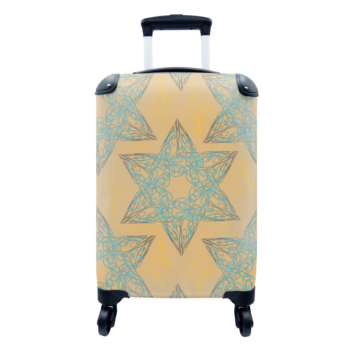 MuchoWow Handgepäckkoffer Weihnachtsstern Reisetasche 4 Trolley, für Gelb Rollen, Ferien, Handgepäck - Blau mit - - Reisekoffer Weihnachten, rollen