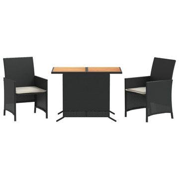 vidaXL Gartenlounge-Set 3-tlg. Bistro-Set mit Kissen Schwarz Poly Rattan