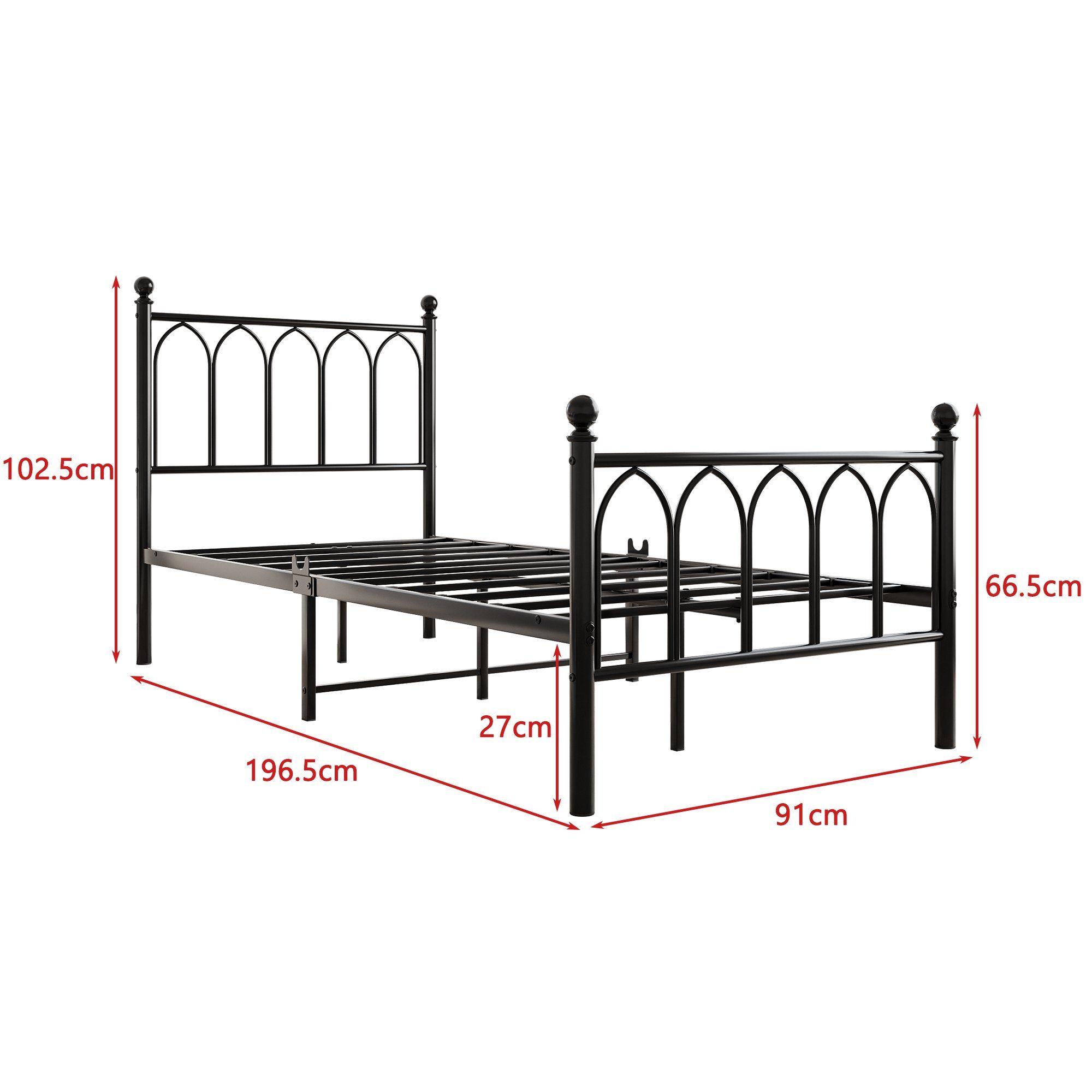 Gästezimmer Doppelbett Bett Ohne für Metall 90x190cm), (mit Rahmen schwarz Bettrahmen Gästebett OKWISH Metallbett Lattenrost, Schlafzimmer, Matratze Jugendbett