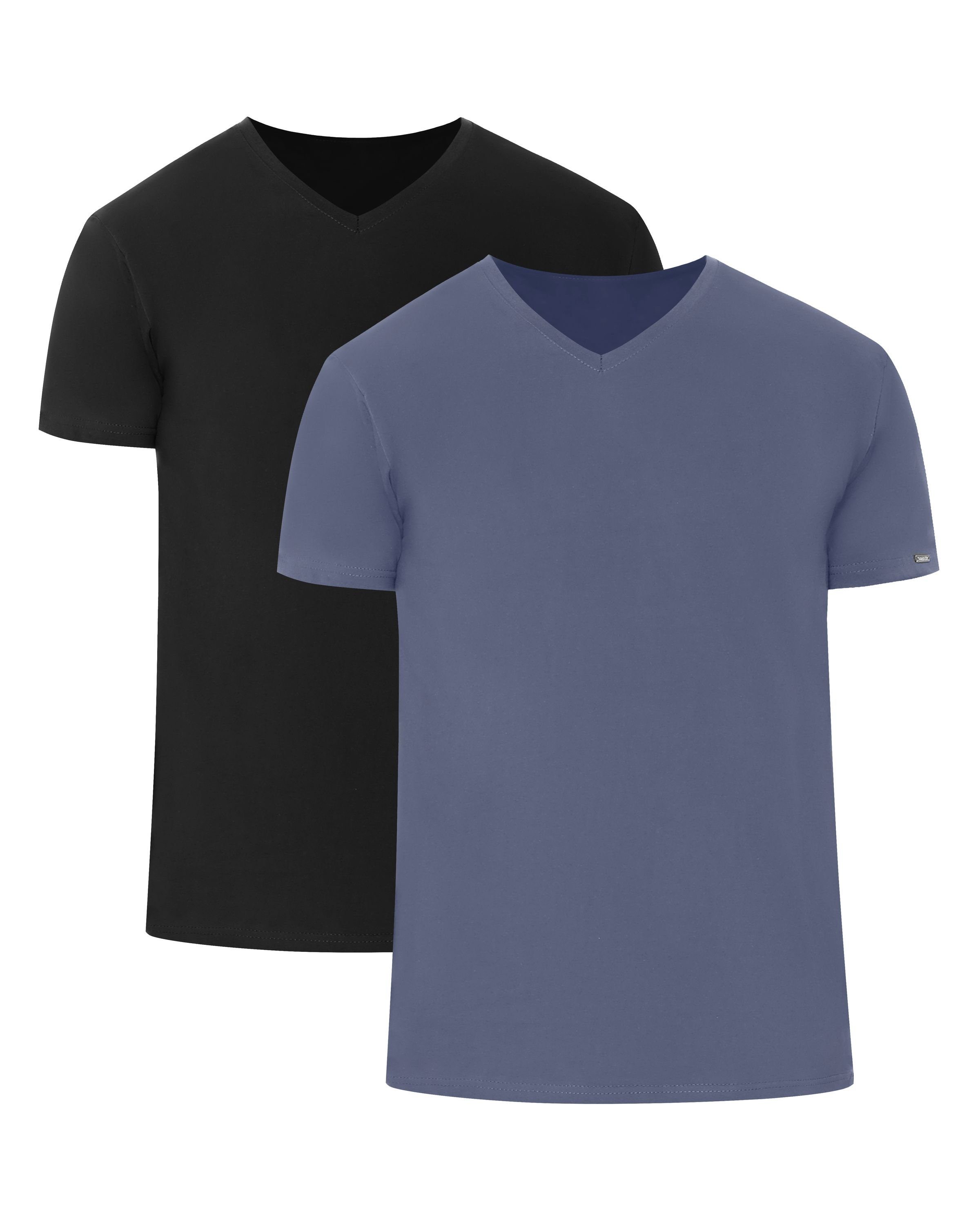 Cornette T-Shirt Herren T-Shirts mit V-Ausschnitt 2er Pack CR067 (1-tlg) Schwarz/Jeans (2 Pack)