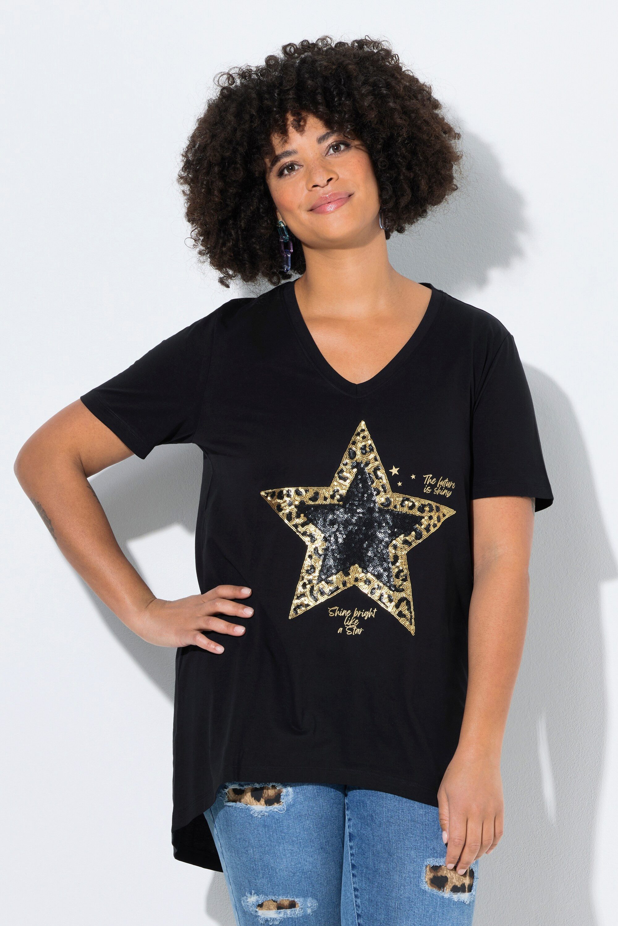 Angel of Style T-Shirt T-Shirt A-Linie Pailletten-Stern Halbarm günstig online kaufen