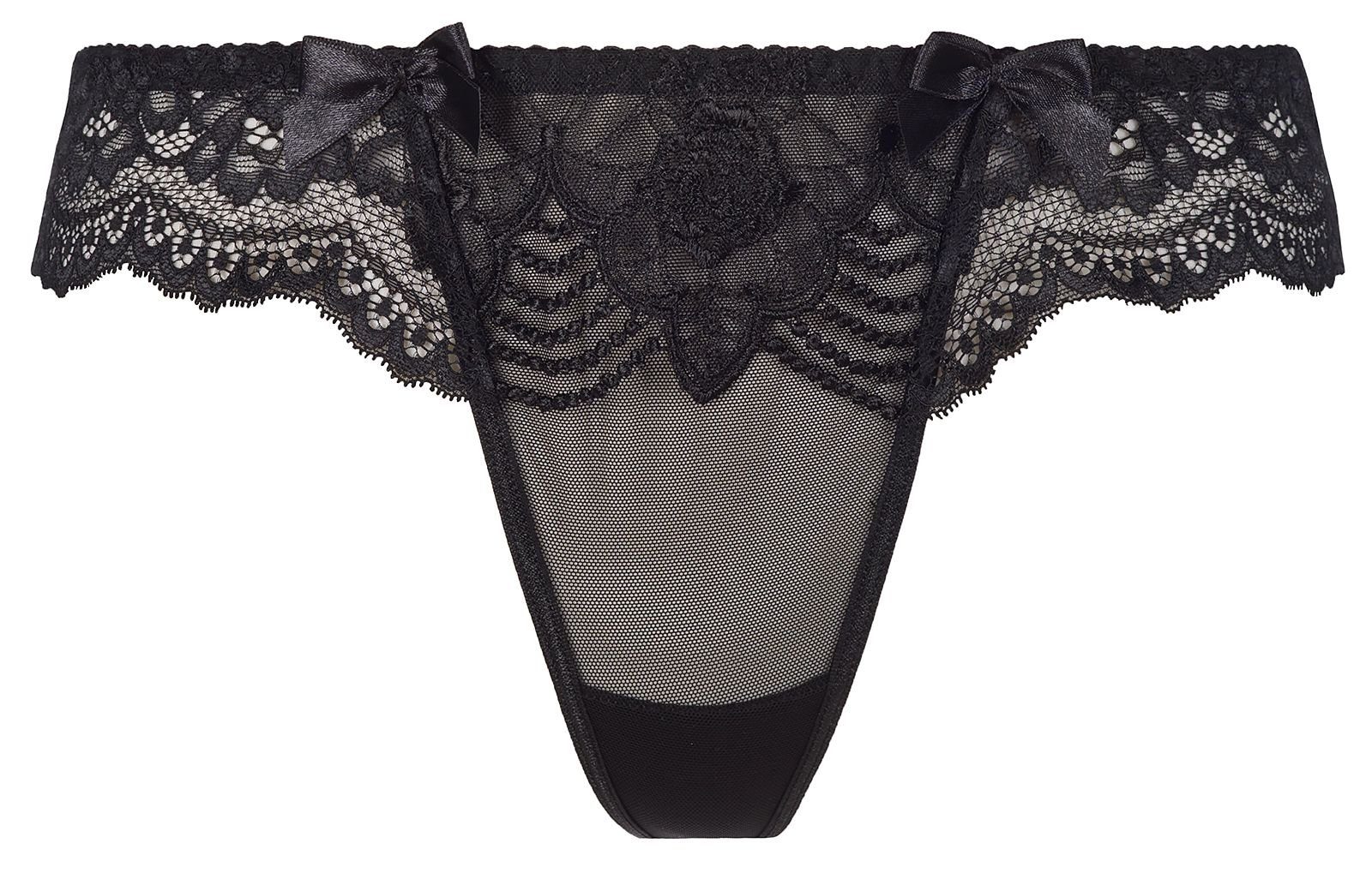 Axami String String in schwarz mit (einzel, 1-St) Spitze mit Panty transparent