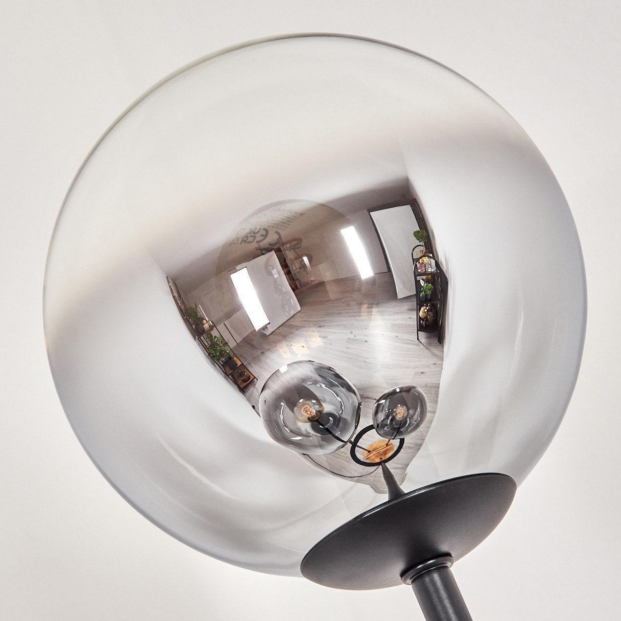 hofstein Stehlampe Stehlampe aus Metall/Holz/Riffelglas in Schwarz/Hellbraun/Bernstein, ohne Leuchtmittel, Stehleuchte im Retro-Design m. Glasschirmen (15cm), Fußschalter, E14