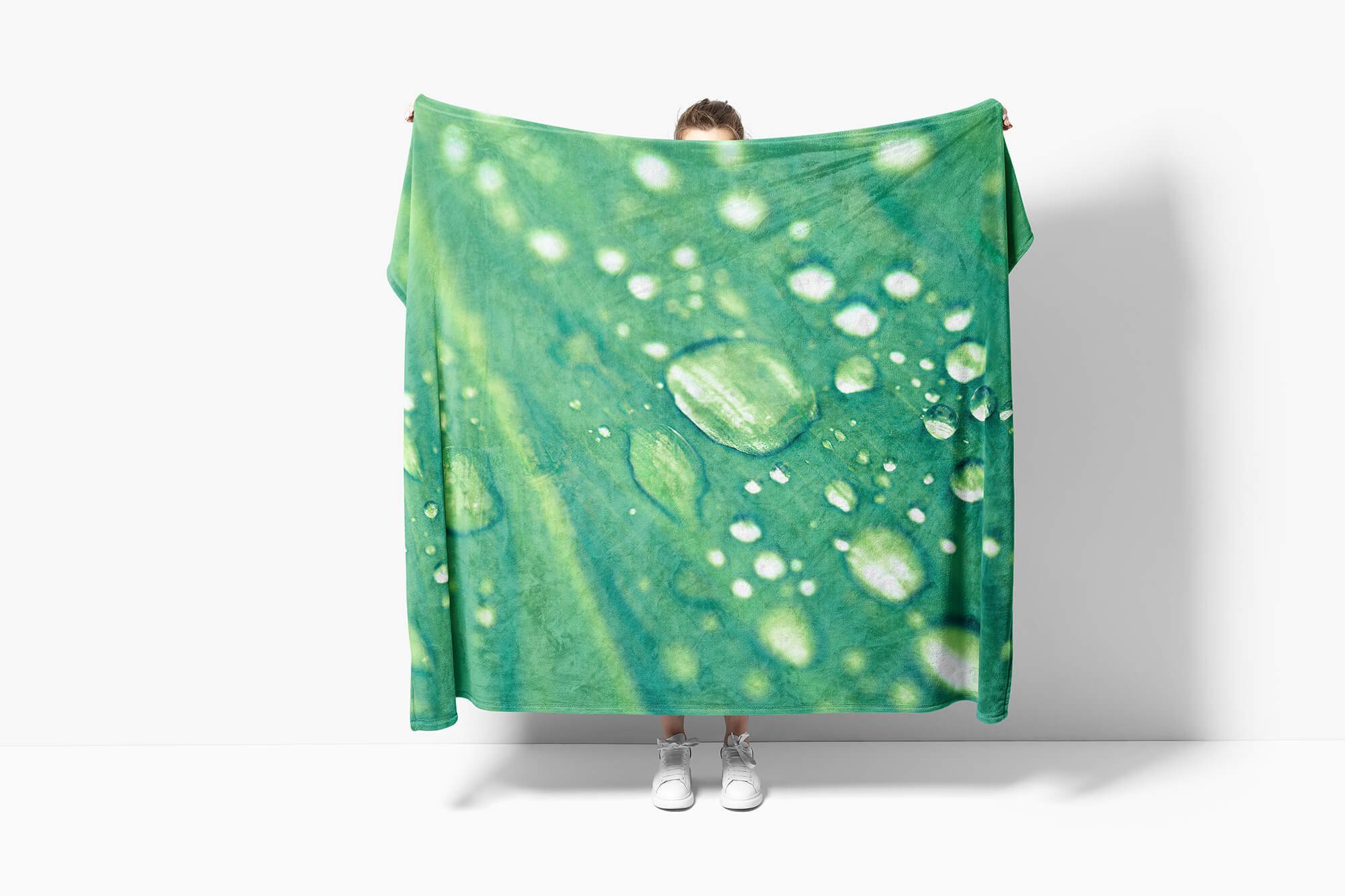 mit Handtuch (1-St), Handtuch Fotomotiv Wassertropfen grün, Baumwolle-Polyester-Mix Art Sinus Handtücher Saunatuch Kuscheldecke Strandhandtuch