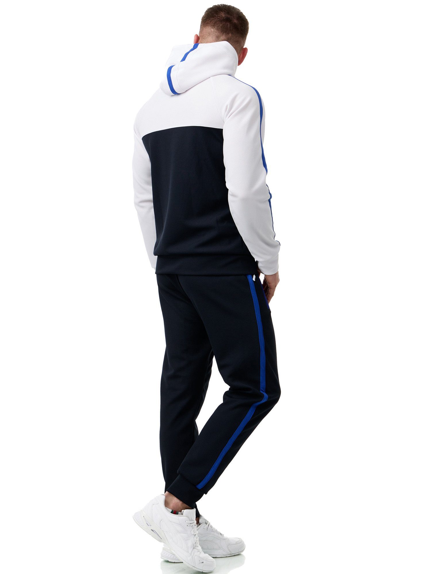 L.gonline Freizeitanzug Herren Jogginganzug Freizeitanzug Sportlich 3750 (Kapuzenjacke mit Reißverschluss, Hose, 2-tlg), mit Streifen